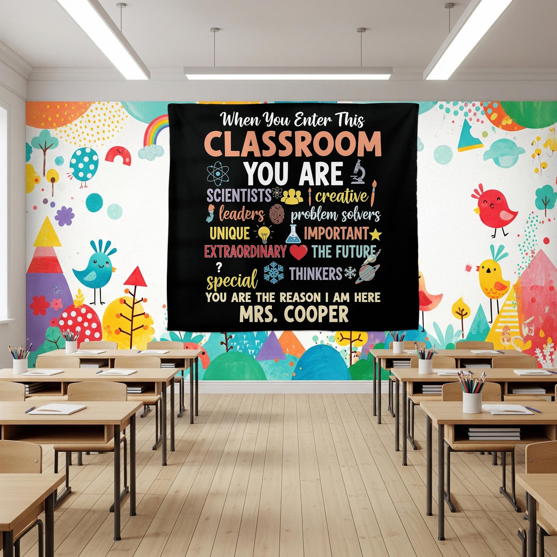 Personalized Classroom Tapestry, Inspirational Teacher Wall Decor, Custom Student Motivation Sign, Back to School Classroom Poster