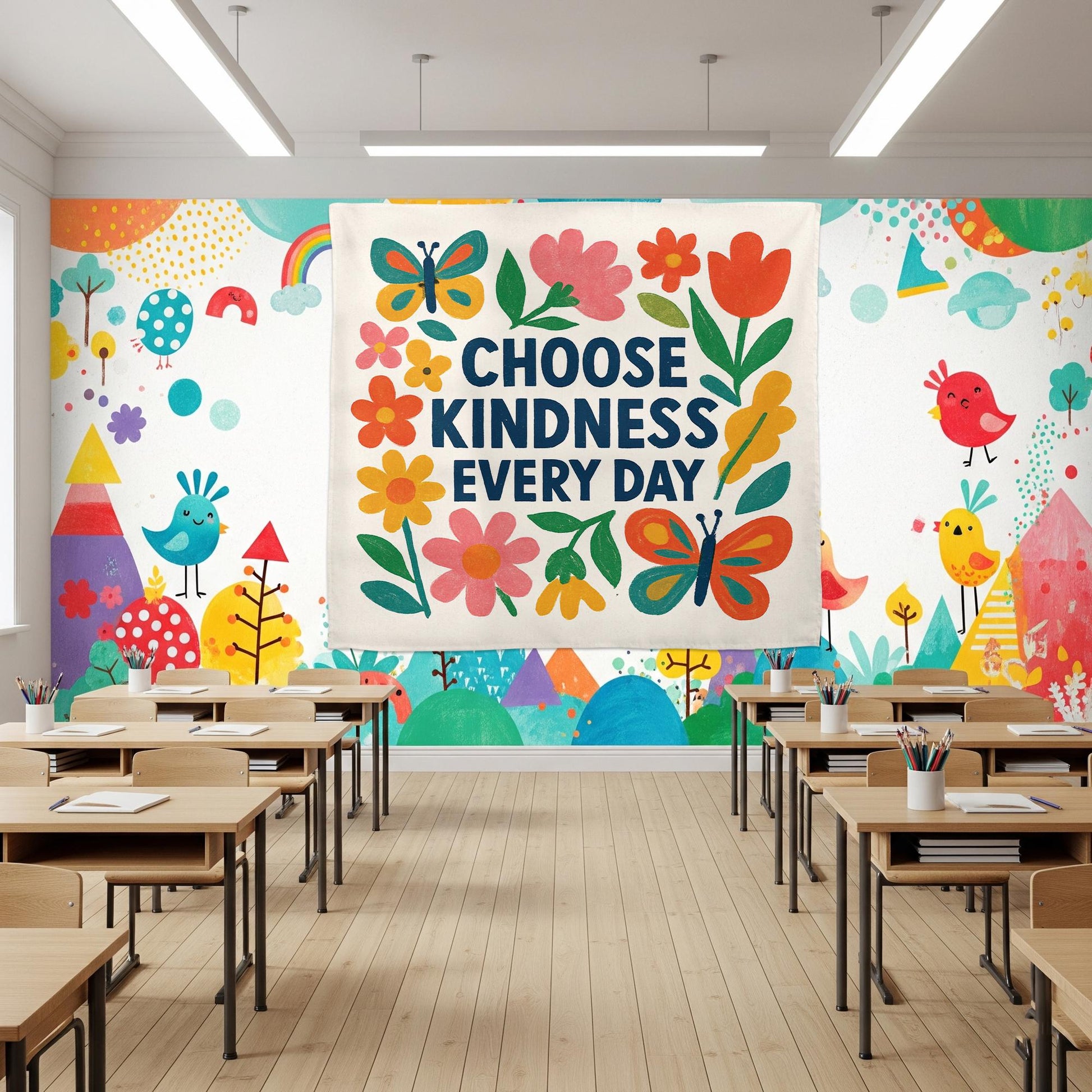 Choose Kindness Every Day Tapestry, Colorful Classroom Wall Decor, Teacher Positivity Banner, Floral School Kindness Poster