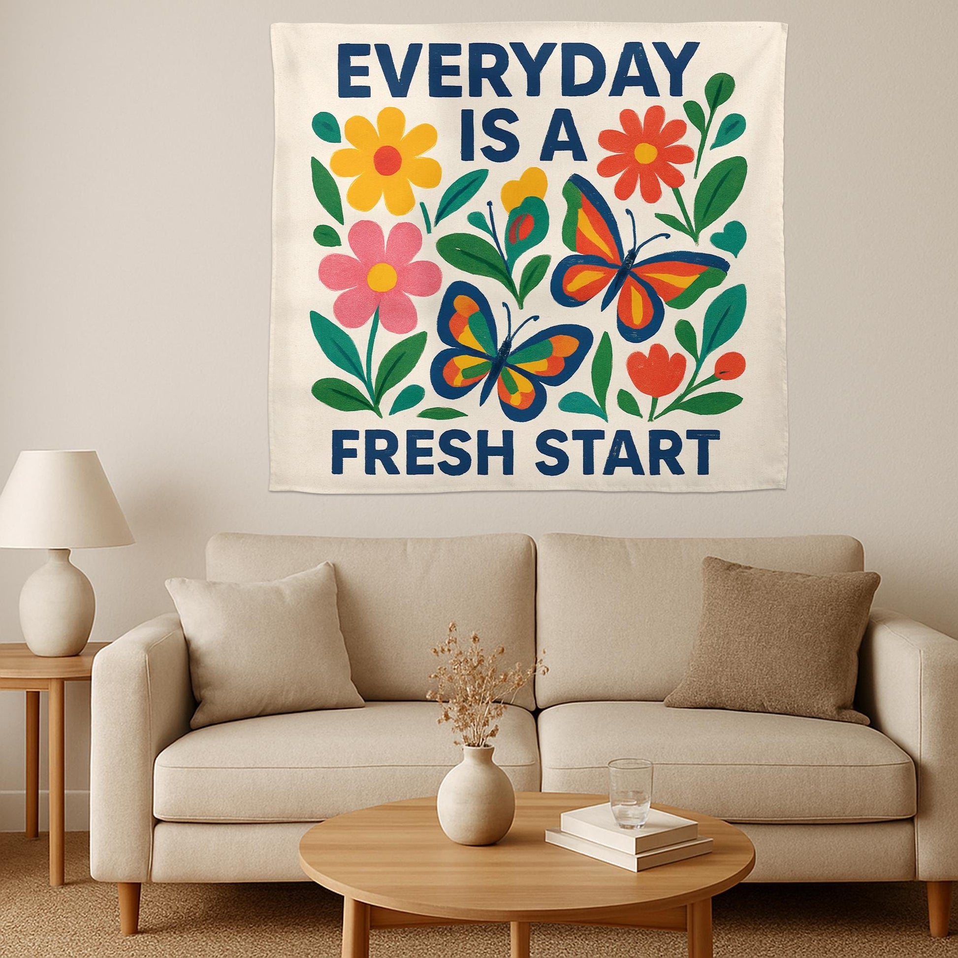Everyday Is a Fresh Start Tapestry, Motivational Classroom Wall Decor, Positive Teacher Banner, Floral School Encouragement Sign