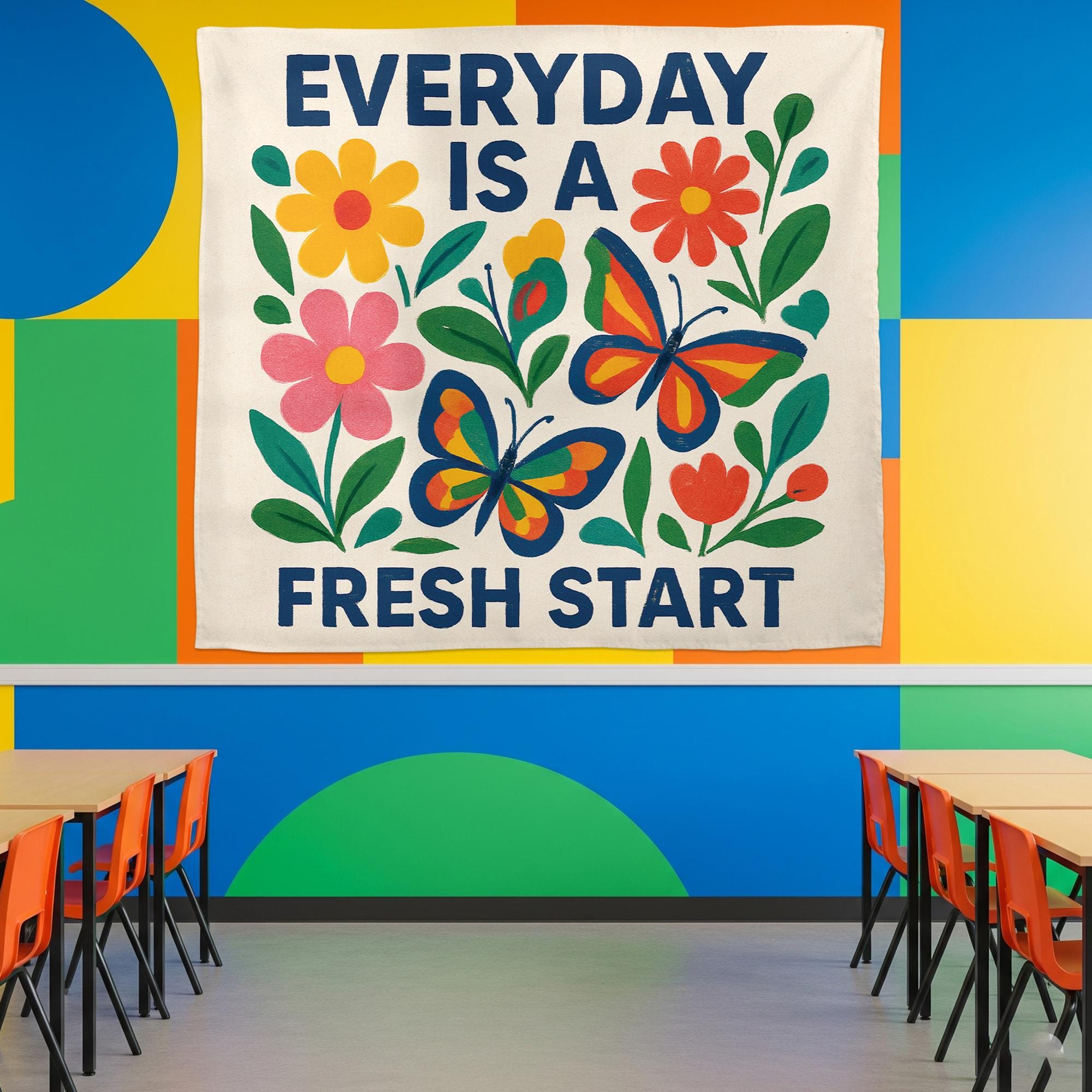 Everyday Is a Fresh Start Tapestry, Motivational Classroom Wall Decor, Positive Teacher Banner, Floral School Encouragement Sign