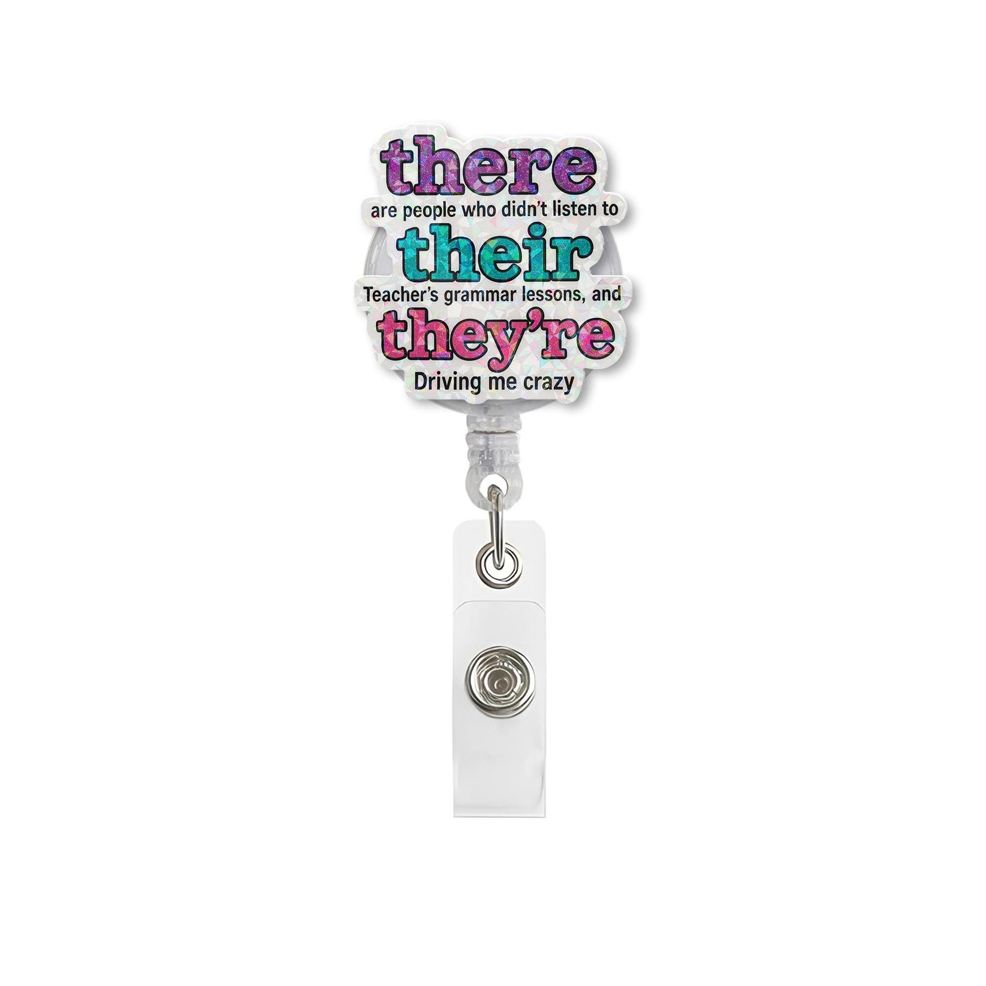 Funny Grammar Teacher Badge Reel, There Their They're ID Clip, English Teacher Gift, Retractable Work Badge, Language Humor Reel