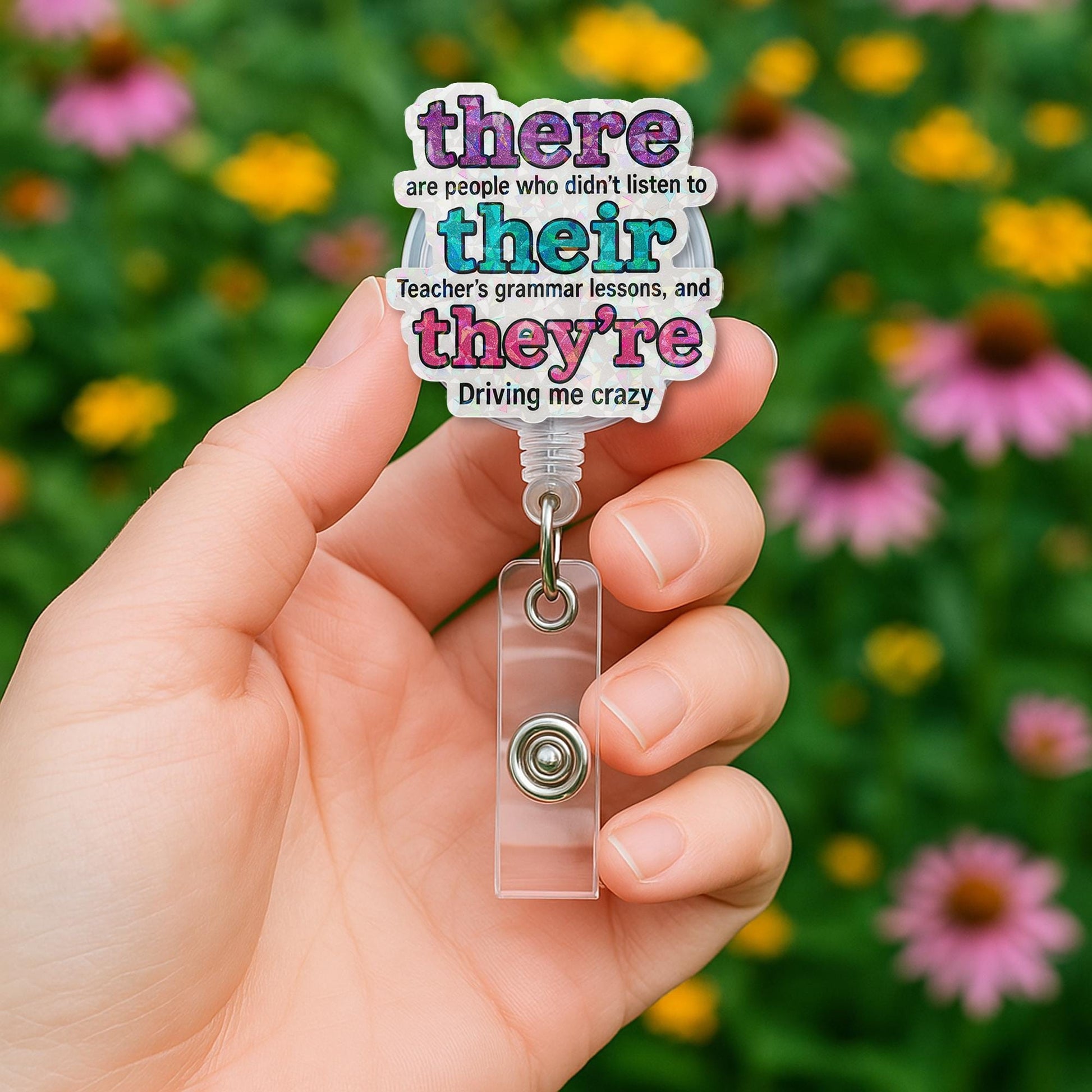 Funny Grammar Teacher Badge Reel, There Their They're ID Clip, English Teacher Gift, Retractable Work Badge, Language Humor Reel