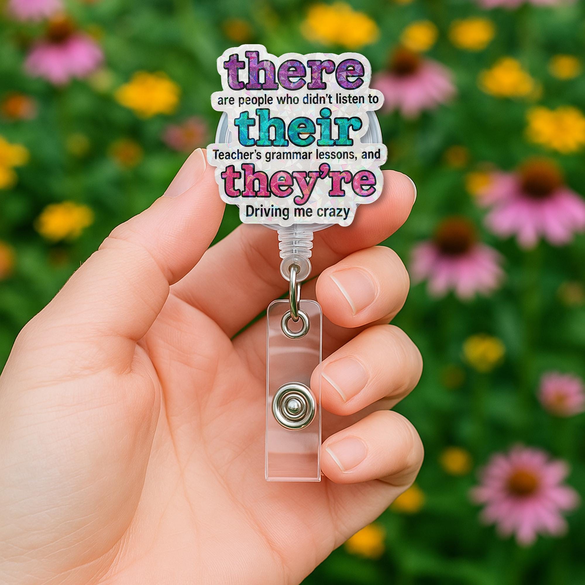 Funny Grammar Teacher Badge Reel, There Their They're ID Clip, English Teacher Gift, Retractable Work Badge, Language Humor Reel