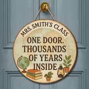 History Classroom Door Sign, One Door Thousands of Years Inside, Personalized Teacher Wood Sign, Vintage Globe Classroom Decor