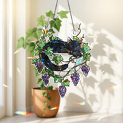 Black Cat Sleeping on Grapes Plants Hologram Ornament | Cat ACRYLIC Window Hanging | Plant Lover Gift, Fruit Plants Decor, Cozy Cat Decor