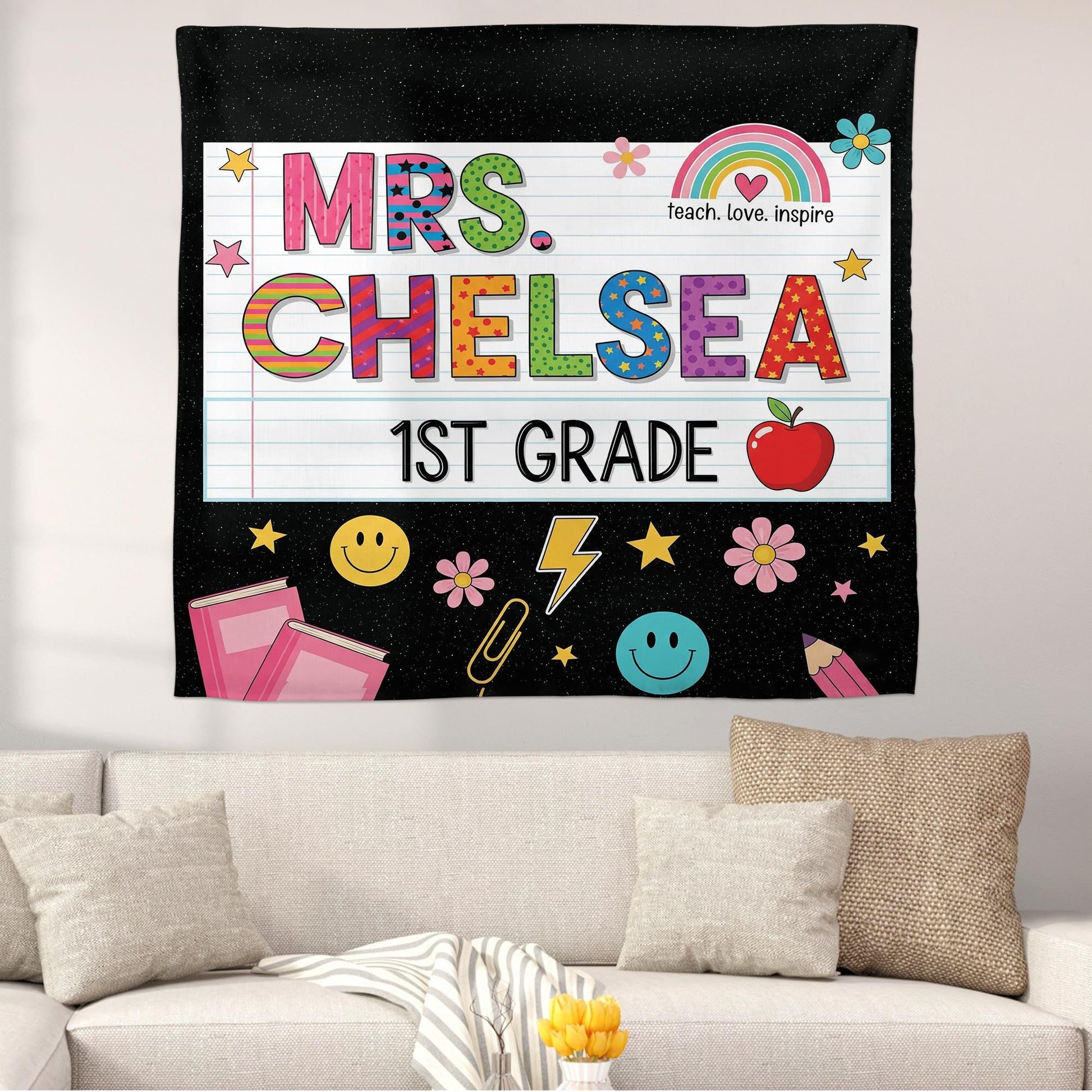 Custom Teacher Tapestry, Custom Classroom Banner, 1st Grade Wall Decor, Personalized School Sign, Cute Teacher Gift, Kute Classroom Decor
