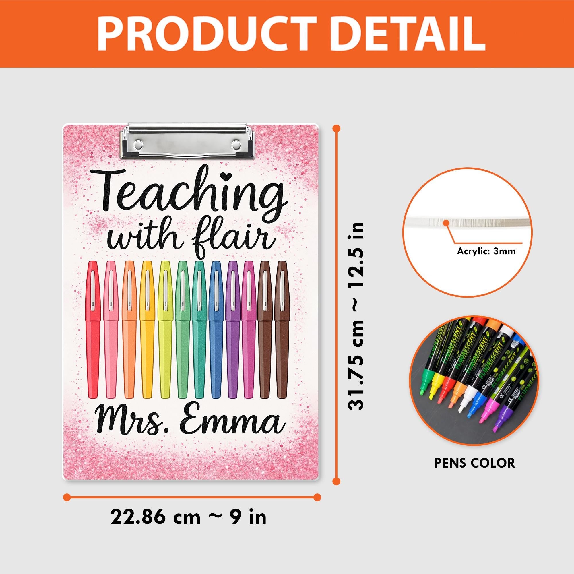 Teaching with Flair Clipboard – Personalized Teacher Gift with Pens – Custom Name School Supplies – Cute Back to School Clipboard