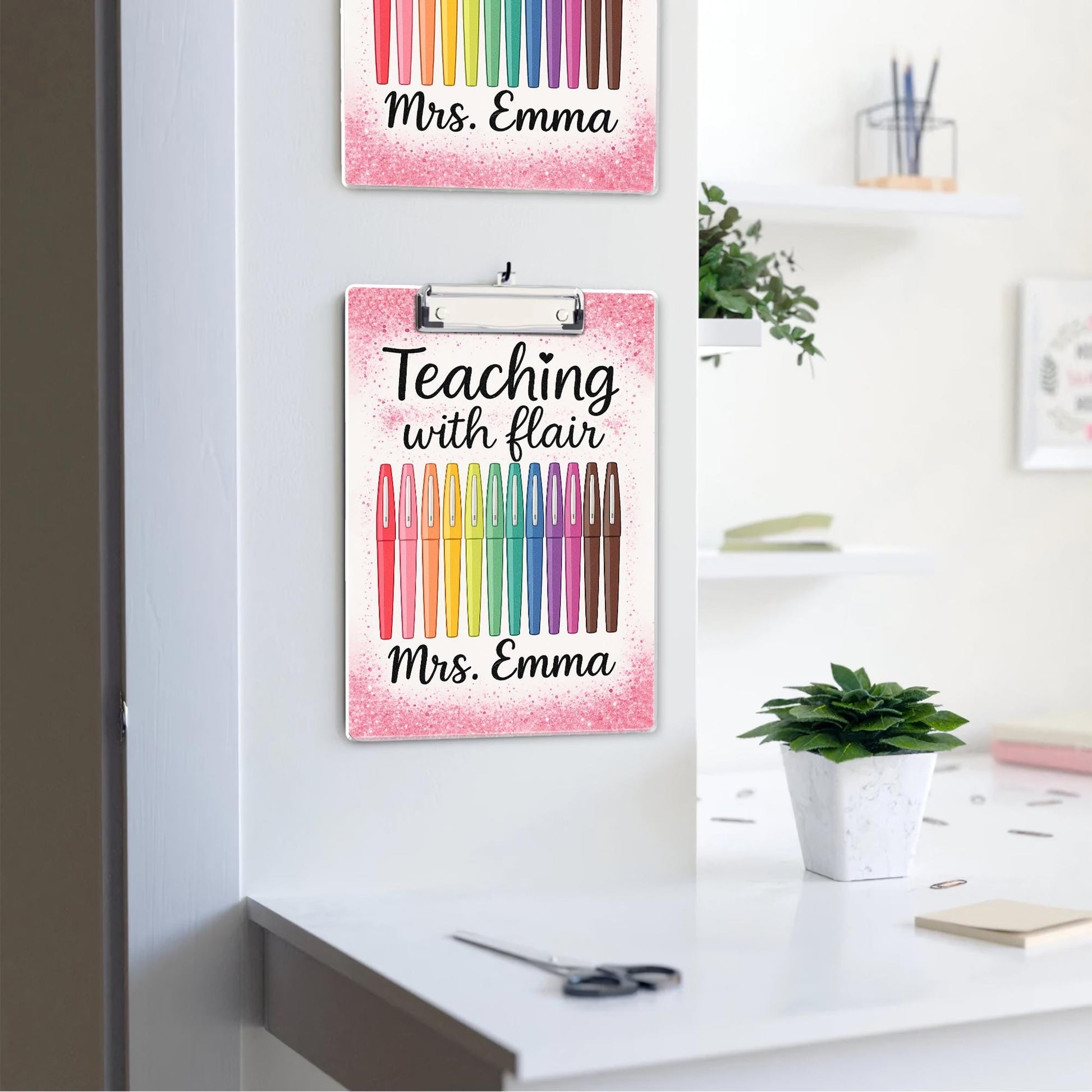 Teaching with Flair Clipboard – Personalized Teacher Gift with Pens – Custom Name School Supplies – Cute Back to School Clipboard