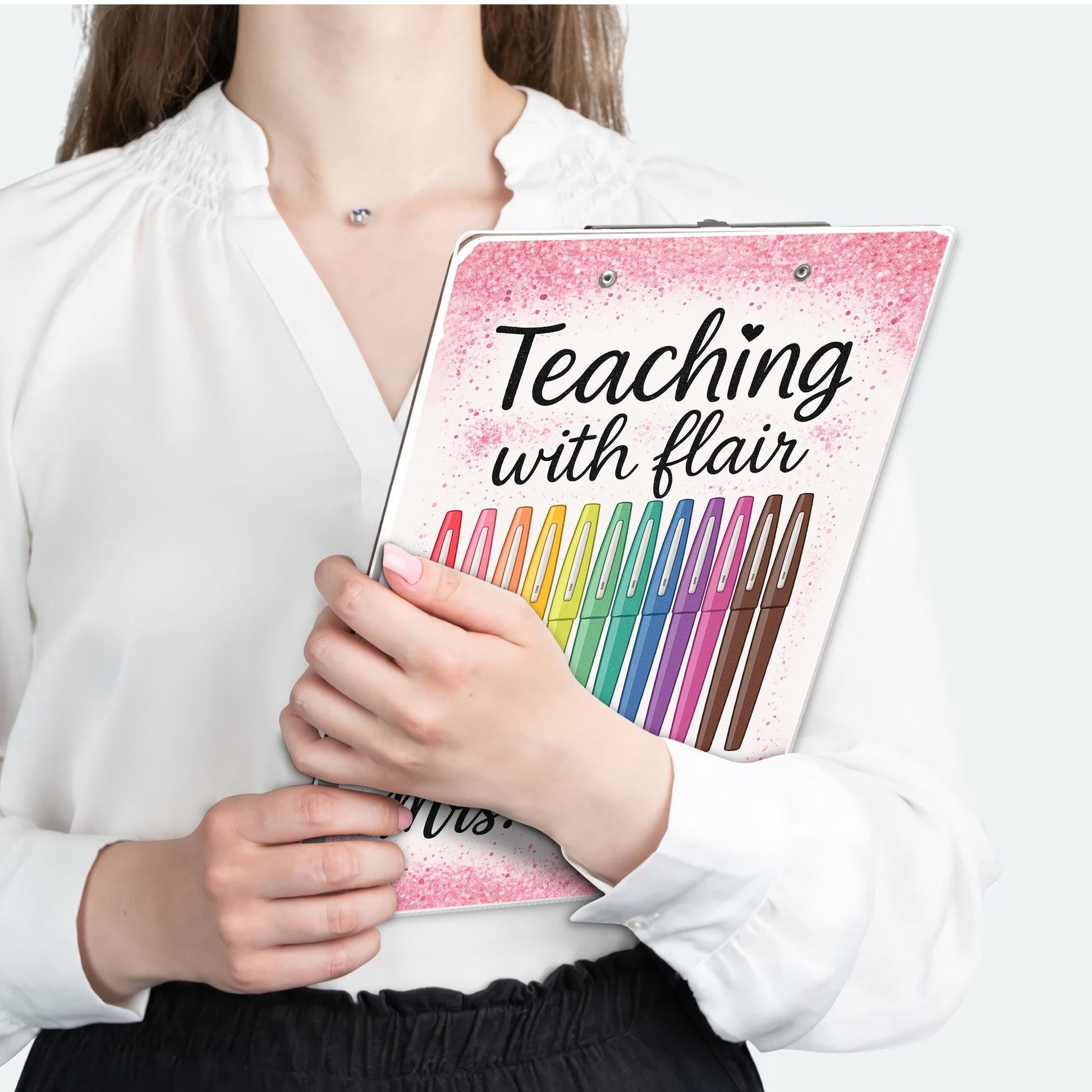 Teaching with Flair Clipboard – Personalized Teacher Gift with Pens – Custom Name School Supplies – Cute Back to School Clipboard