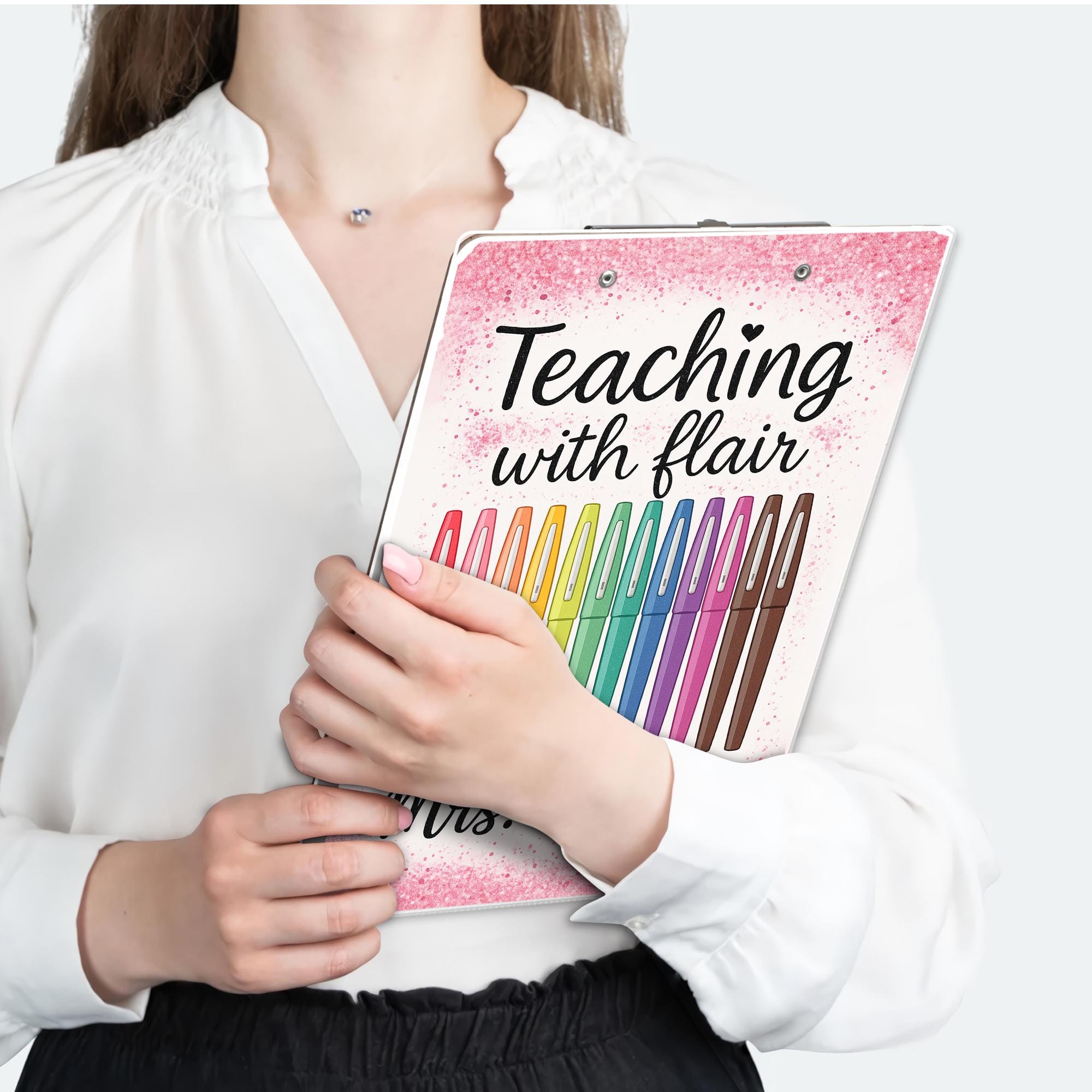 Teaching with Flair Clipboard – Personalized Teacher Gift with Pens – Custom Name School Supplies – Cute Back to School Clipboard