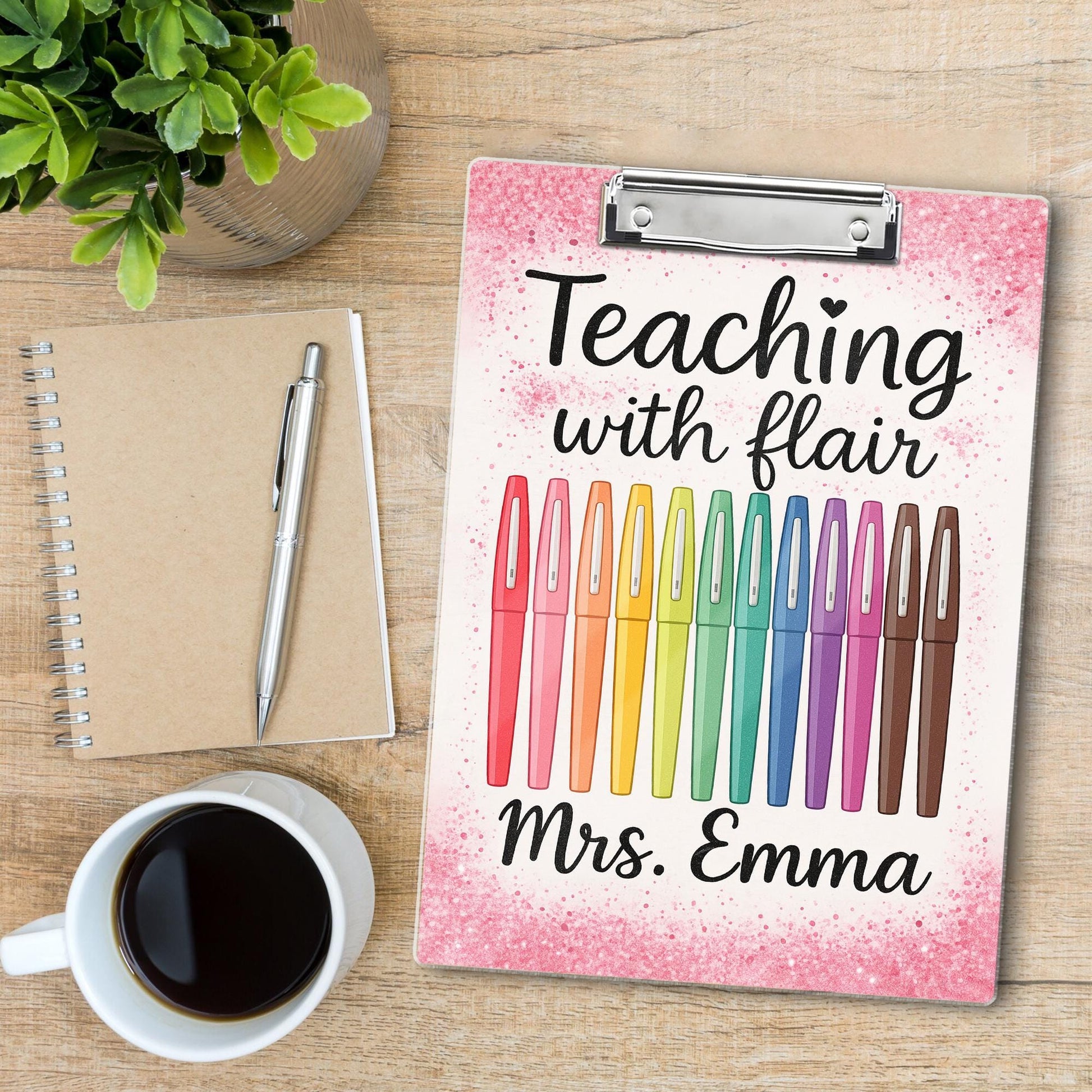 Teaching with Flair Clipboard – Personalized Teacher Gift with Pens – Custom Name School Supplies – Cute Back to School Clipboard