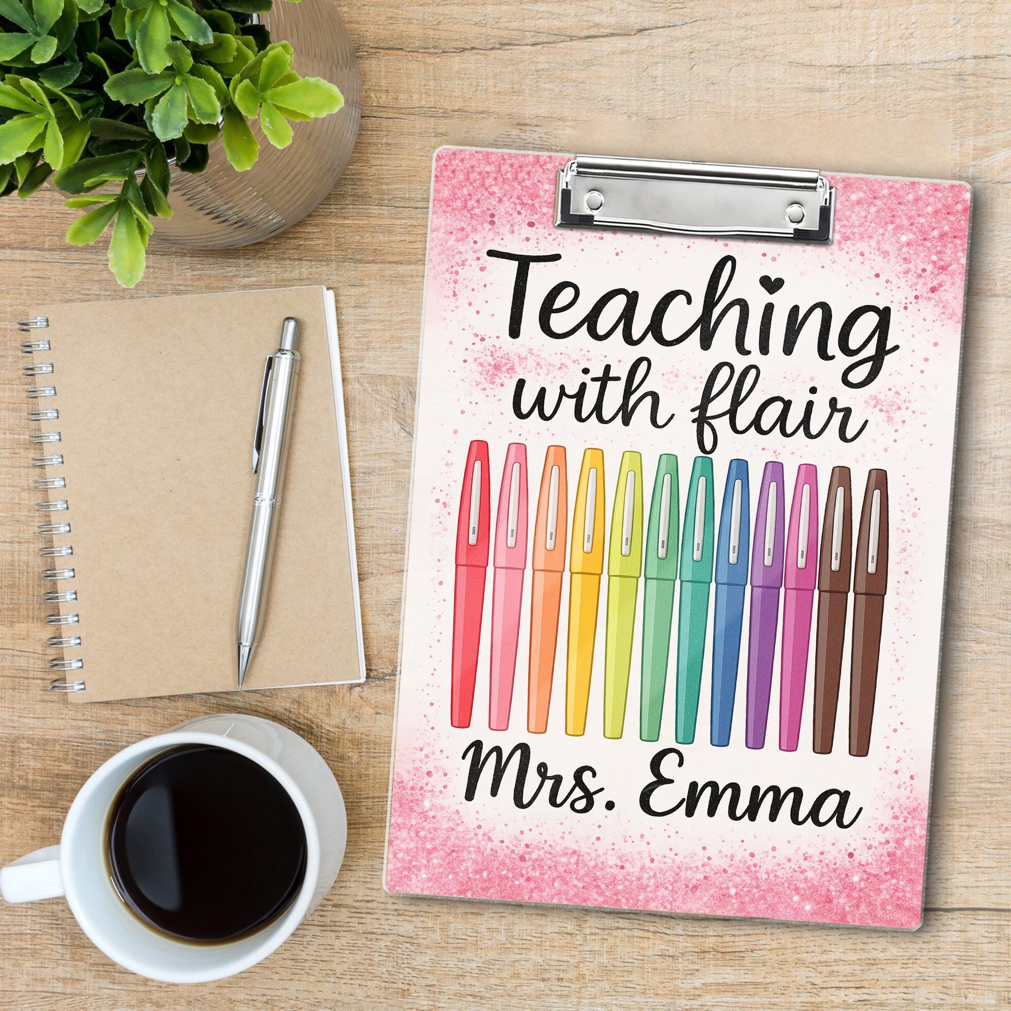 Teaching with Flair Clipboard – Personalized Teacher Gift with Pens – Custom Name School Supplies – Cute Back to School Clipboard