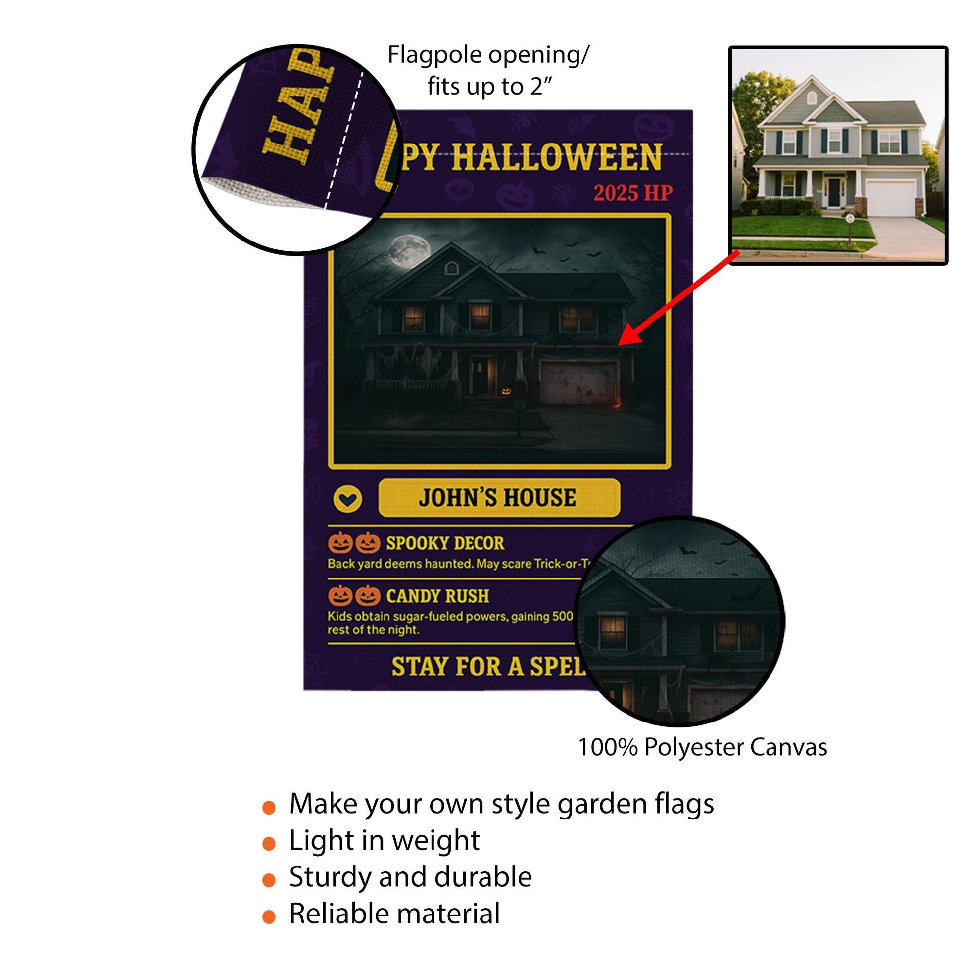 Personalized Halloween Garden Flag, Custom House Photo Video Game Card, Spooky Gamer Decor, Funny Yard Sign for Homeowners, Nerdy Gift