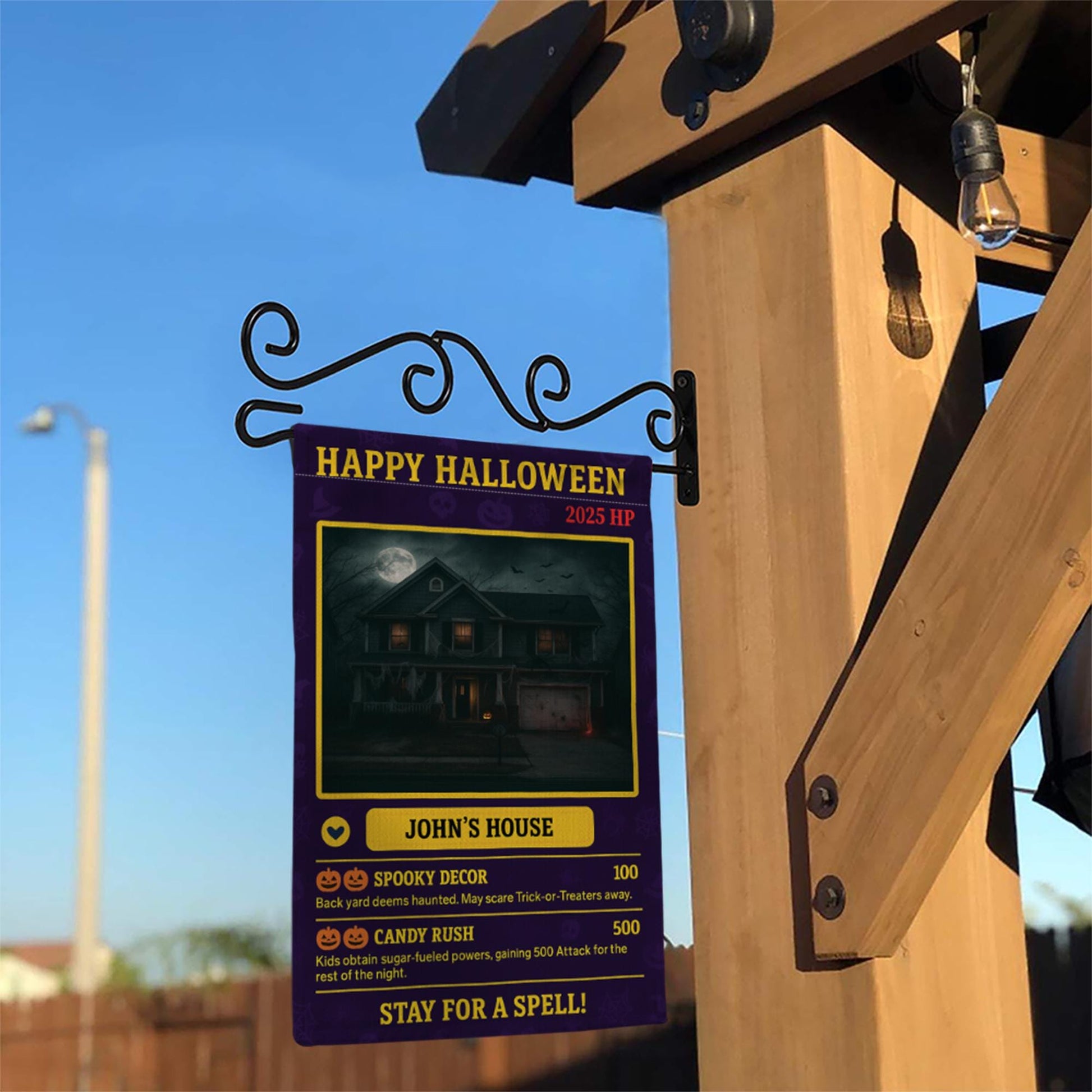 Personalized Halloween Garden Flag, Custom House Photo Video Game Card, Spooky Gamer Decor, Funny Yard Sign for Homeowners, Nerdy Gift
