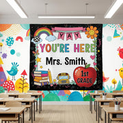 Personalized 1st Grade Classroom Tapestry, Teacher Name Wall Decor, Back to School Sign, Rainbow Apple Banner for Kids Room