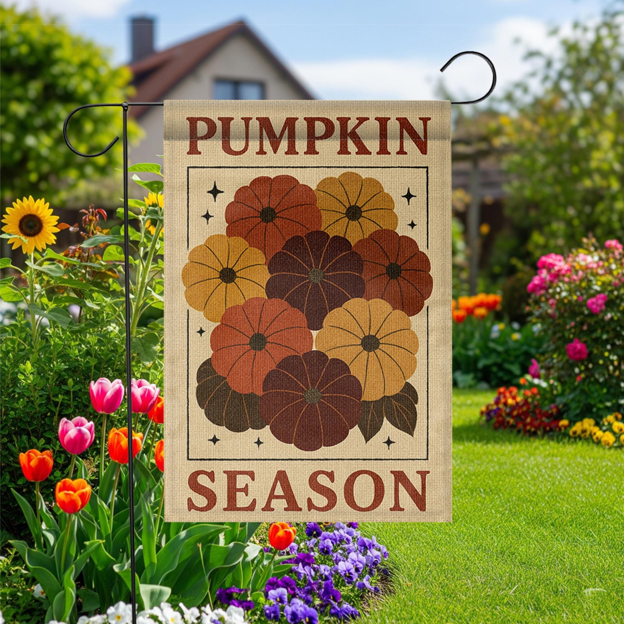 Pumpkin Season Garden Flag, Fall Outdoor Yard Decor, Autumn Harvest Porch Flag, Rustic Pumpkin Patch Banner, Thanksgiving Lawn Sign