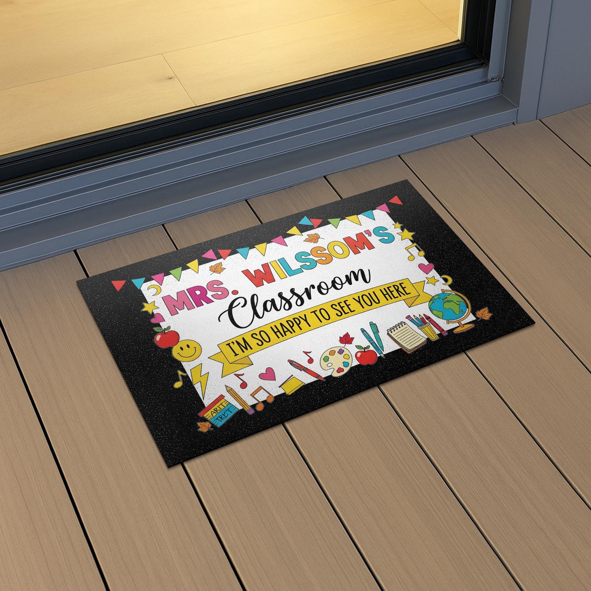 Personalized Teacher Classroom Doormat, Custom School Door Mat, Back to School Rug, Happy First Day Welcome Mat for Students
