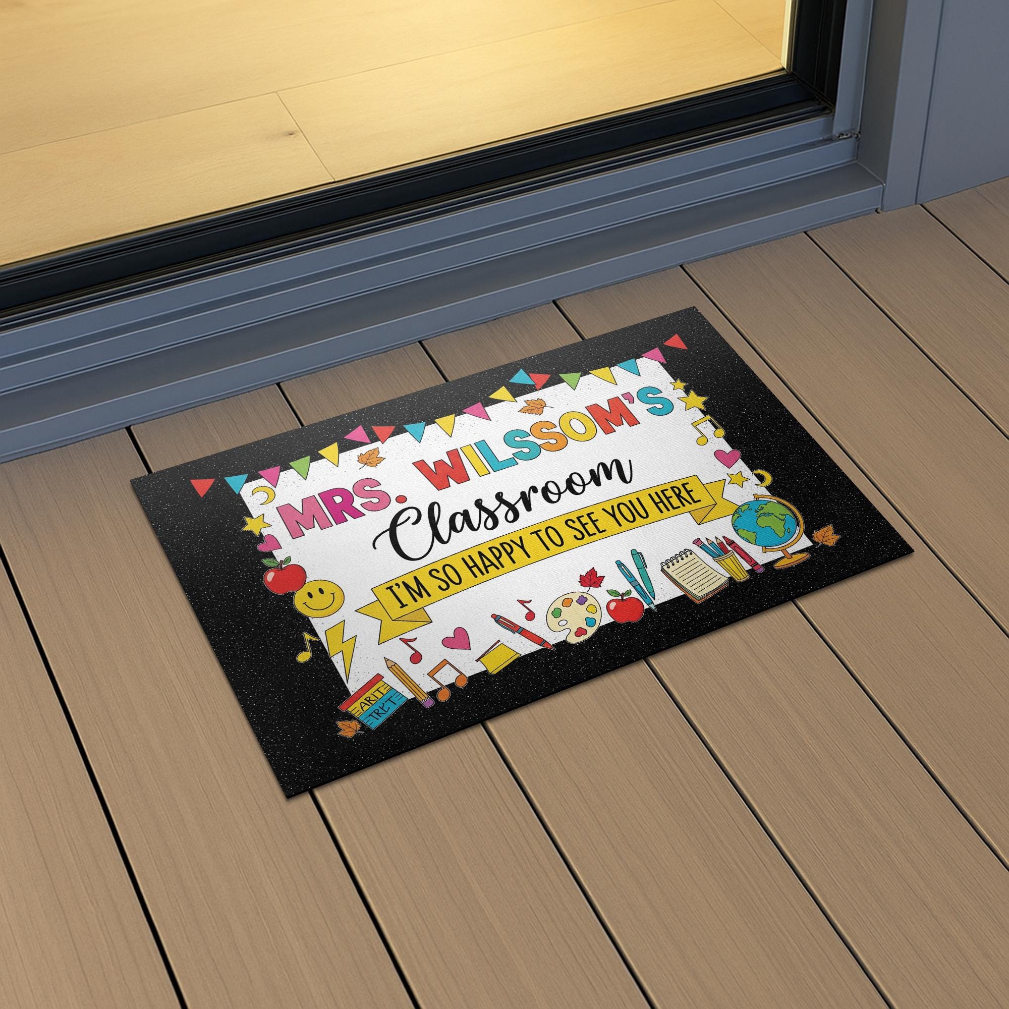 Personalized Teacher Classroom Doormat, Custom School Door Mat, Back to School Rug, Happy First Day Welcome Mat for Students