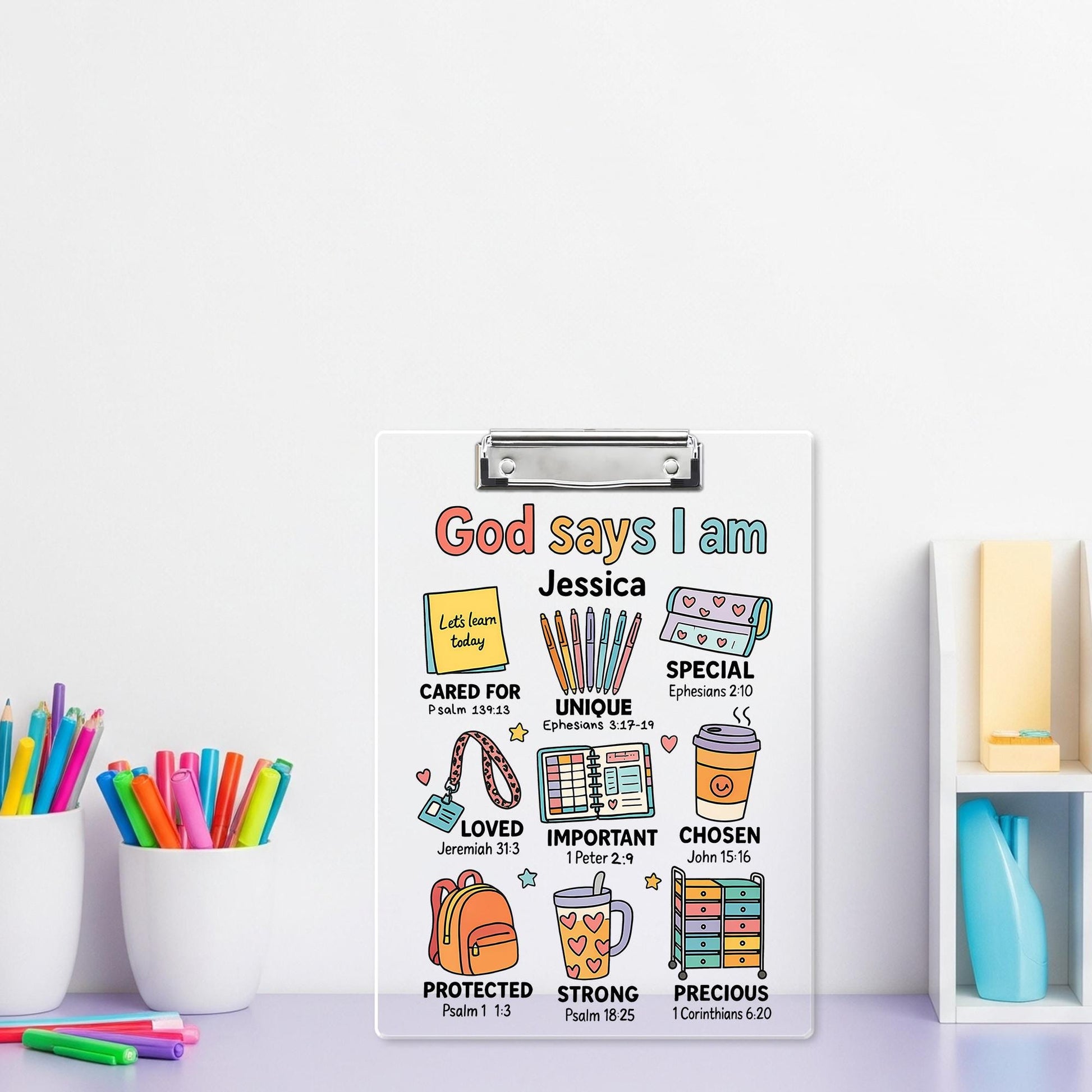 God Says I Am Affirmation Clipboard – Back to School Teacher Name Gift -  Cute Back to School Clipboard