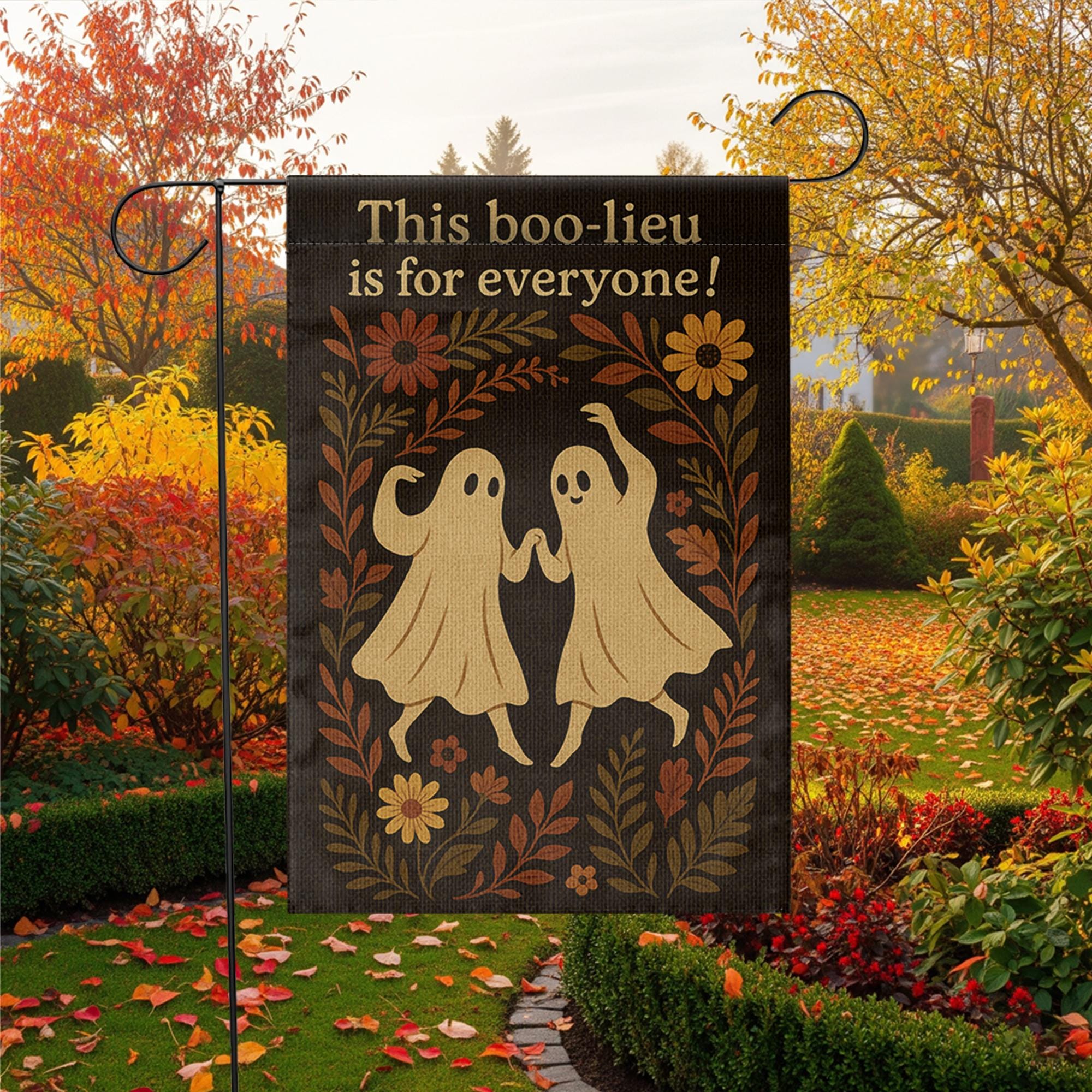 This Boo-lieu Is for Everyone Garden Flag, Inclusive Ghost Halloween Yard Decor, Cute Spooky Fall Outdoor Flag, Autumn Porch Sign
