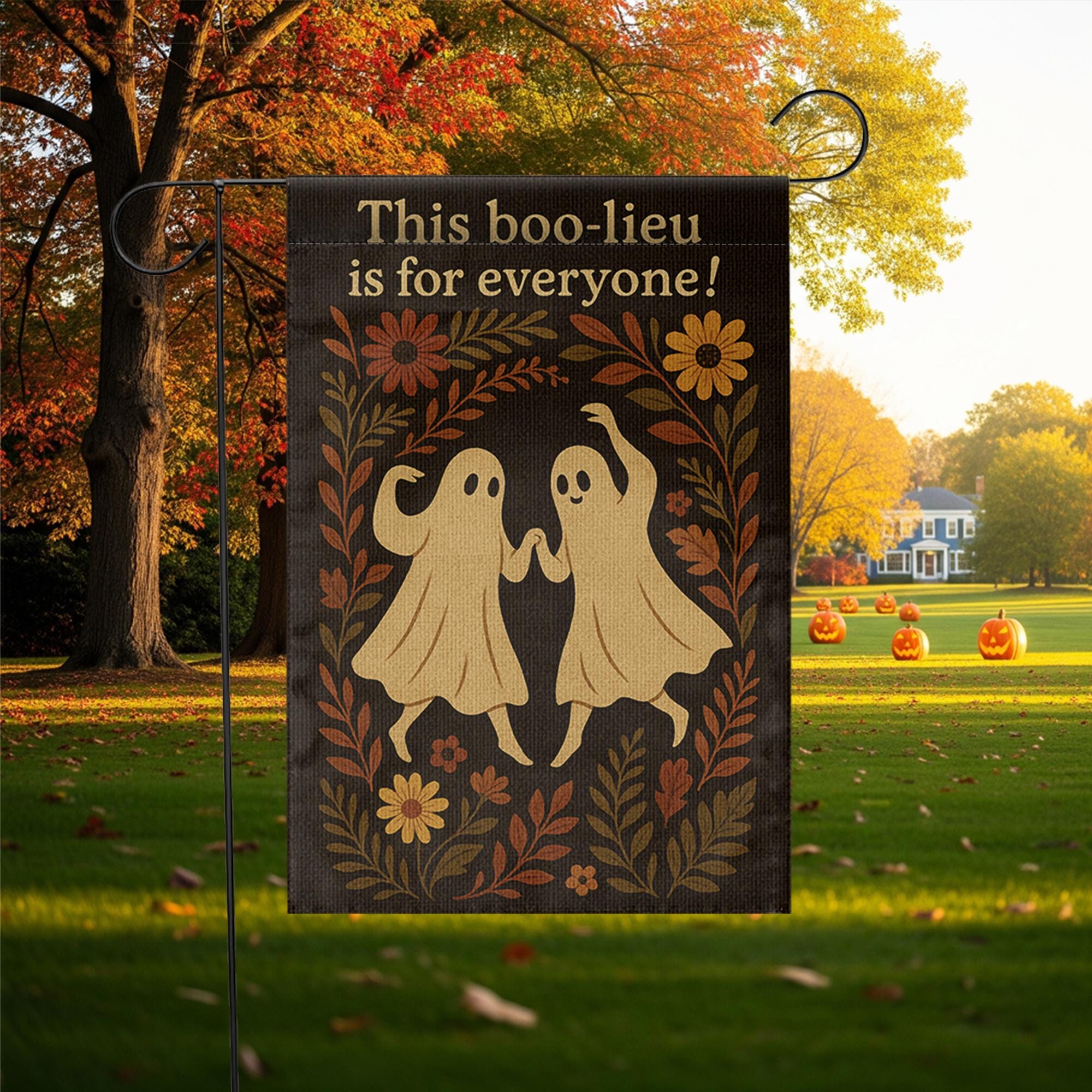 This Boo-lieu Is for Everyone Garden Flag, Inclusive Ghost Halloween Yard Decor, Cute Spooky Fall Outdoor Flag, Autumn Porch Sign
