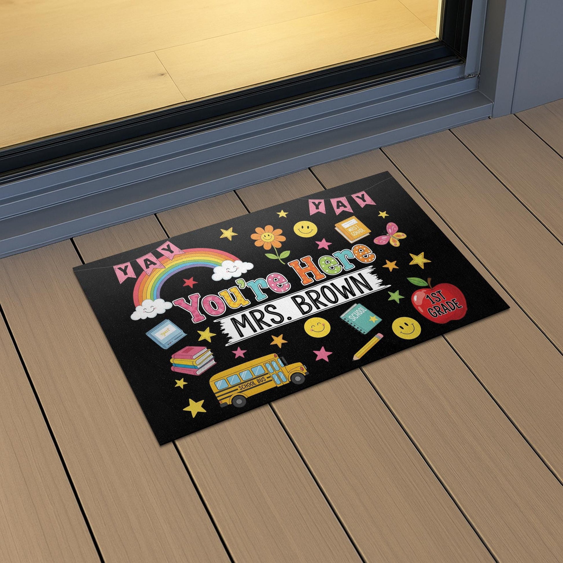 Personalized Teacher Doormat, Yay You're Here Welcome Mat, Custom Classroom Rug, Back to School Decor, Teacher Gift Idea, Welcome mat