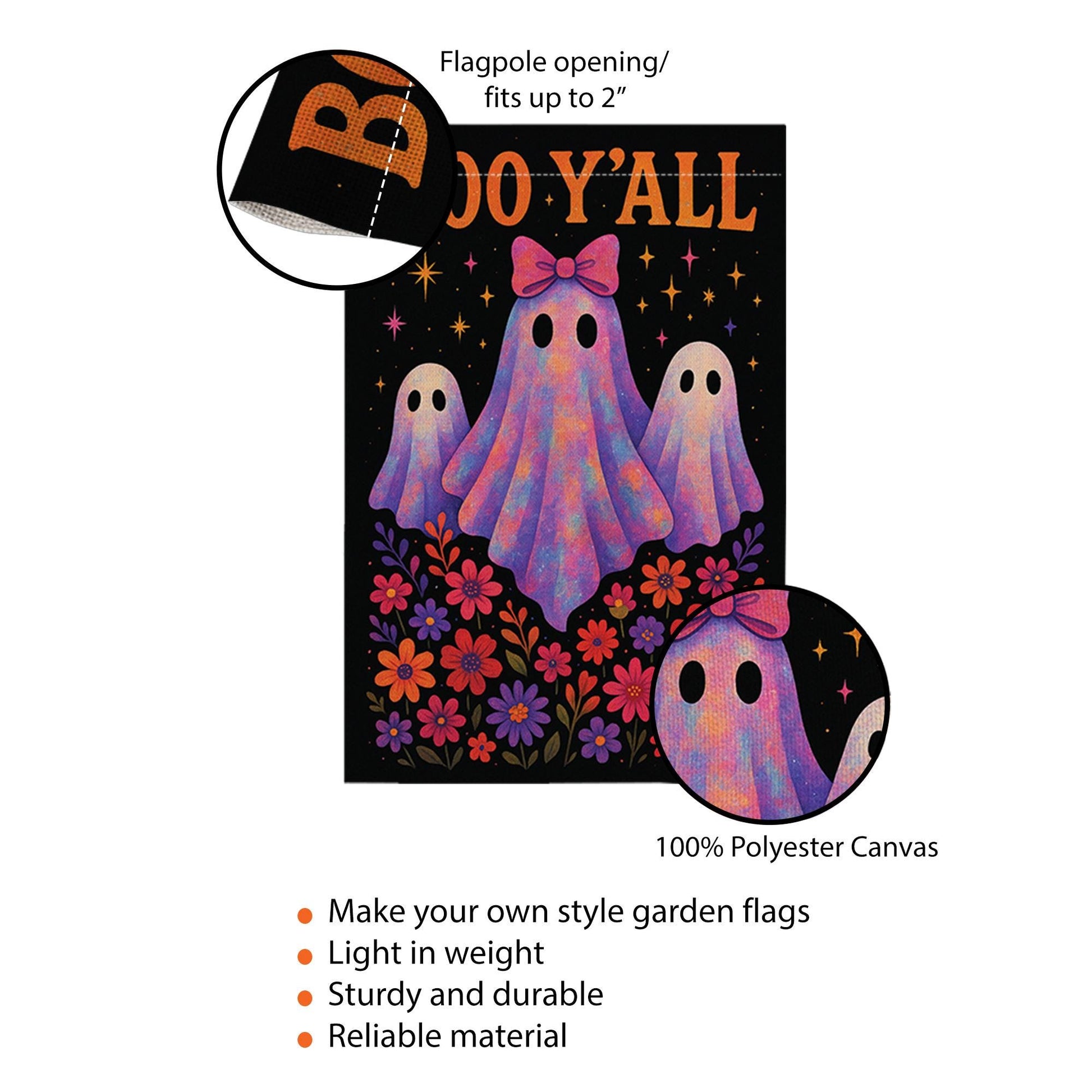 Boo Y'all Halloween Garden Flag, Cute Ghost Yard Decor, Southern Spooky Fall Flag, Floral Halloween Porch Sign, Outdoor Decoration