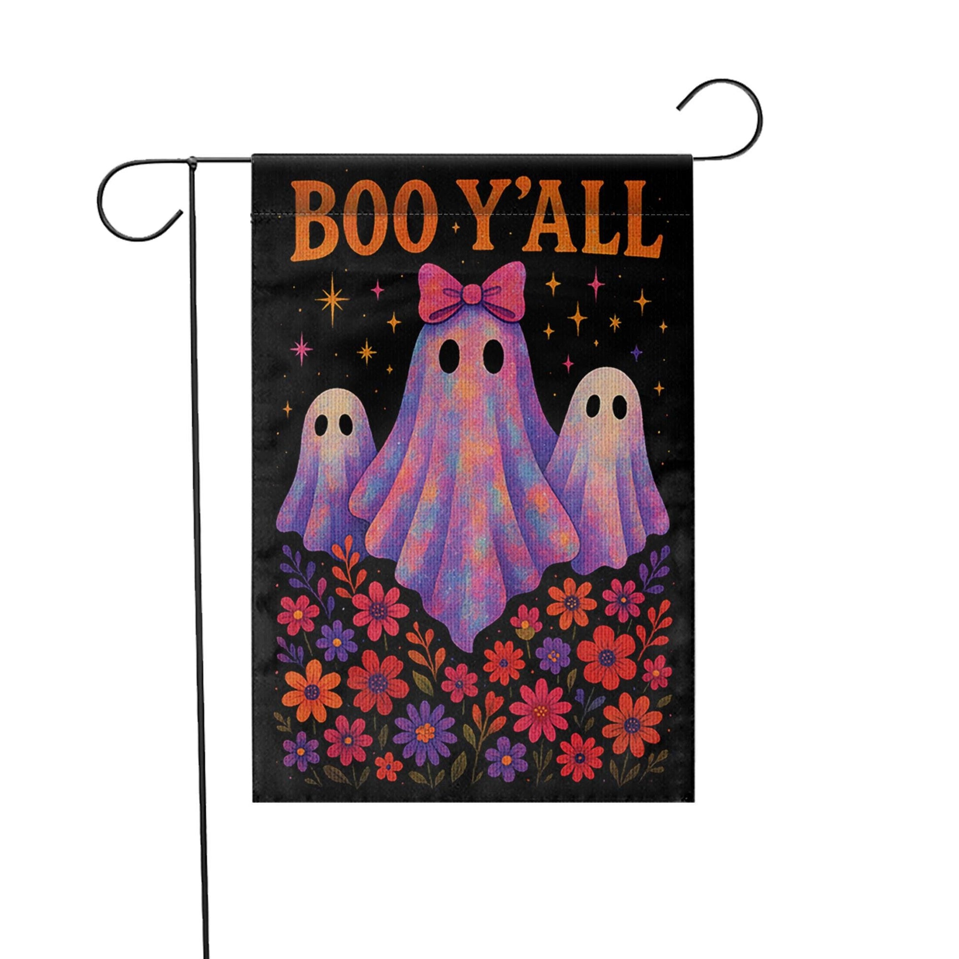 Boo Y'all Halloween Garden Flag, Cute Ghost Yard Decor, Southern Spooky Fall Flag, Floral Halloween Porch Sign, Outdoor Decoration