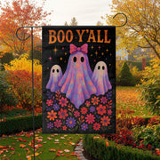 Boo Y'all Halloween Garden Flag, Cute Ghost Yard Decor, Southern Spooky Fall Flag, Floral Halloween Porch Sign, Outdoor Decoration