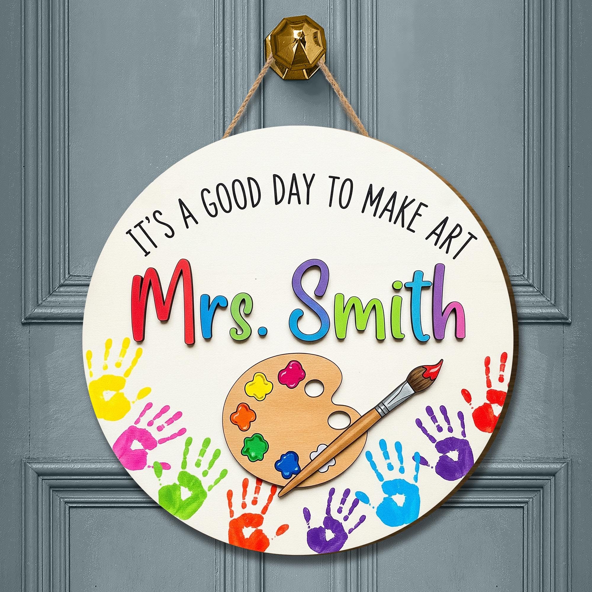 Personalized Art Teacher Sign, 2 Layer Wooden Door Hanger, Classroom Decor, Custom Teacher Gift, Art Room Sign,Teacher Gift, Classroom Decor