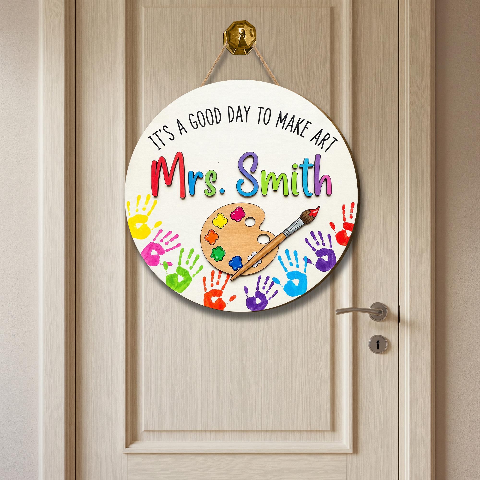 Personalized Art Teacher Sign, 2 Layer Wooden Door Hanger, Classroom Decor, Custom Teacher Gift, Art Room Sign,Teacher Gift, Classroom Decor