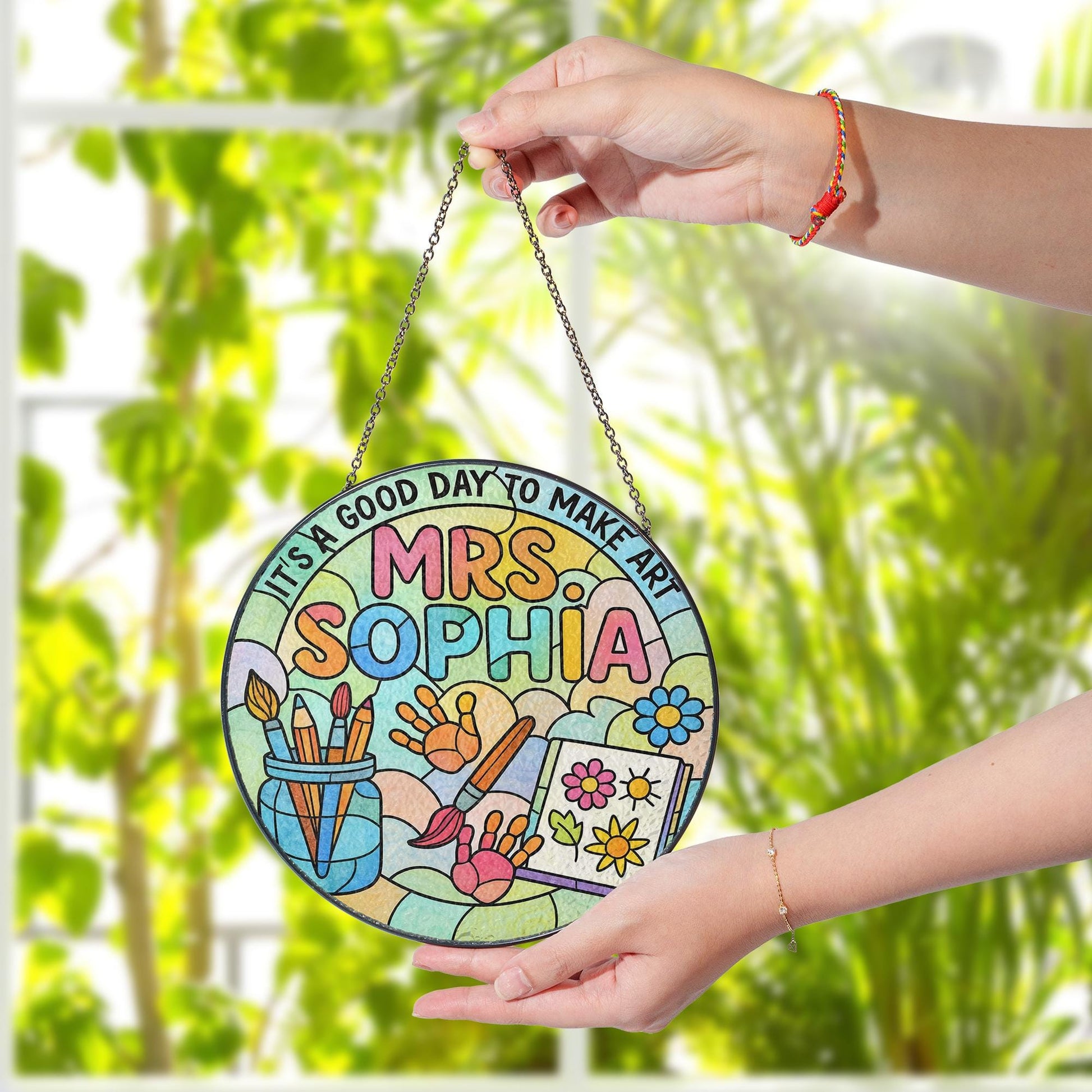 Personalized Art Teacher Glass Suncatcher – Custom Classroom Window Hanging Gift, “It’s a Good Day to Make Art” Sign, Teacher Appreciation