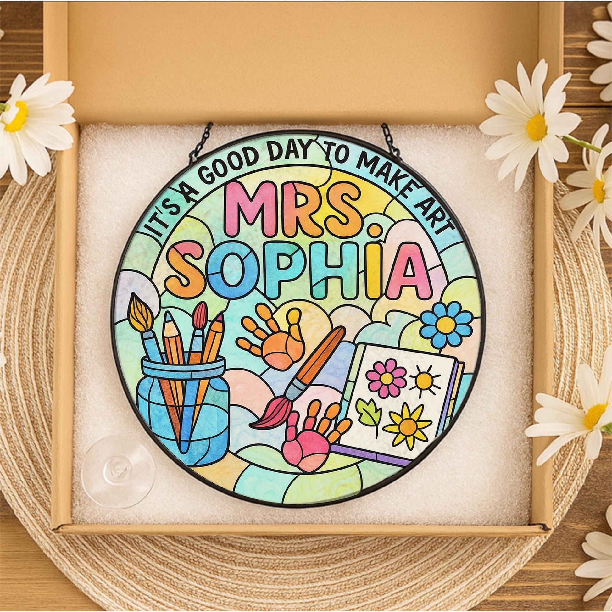 Personalized Art Teacher Glass Suncatcher – Custom Classroom Window Hanging Gift, “It’s a Good Day to Make Art” Sign, Teacher Appreciation
