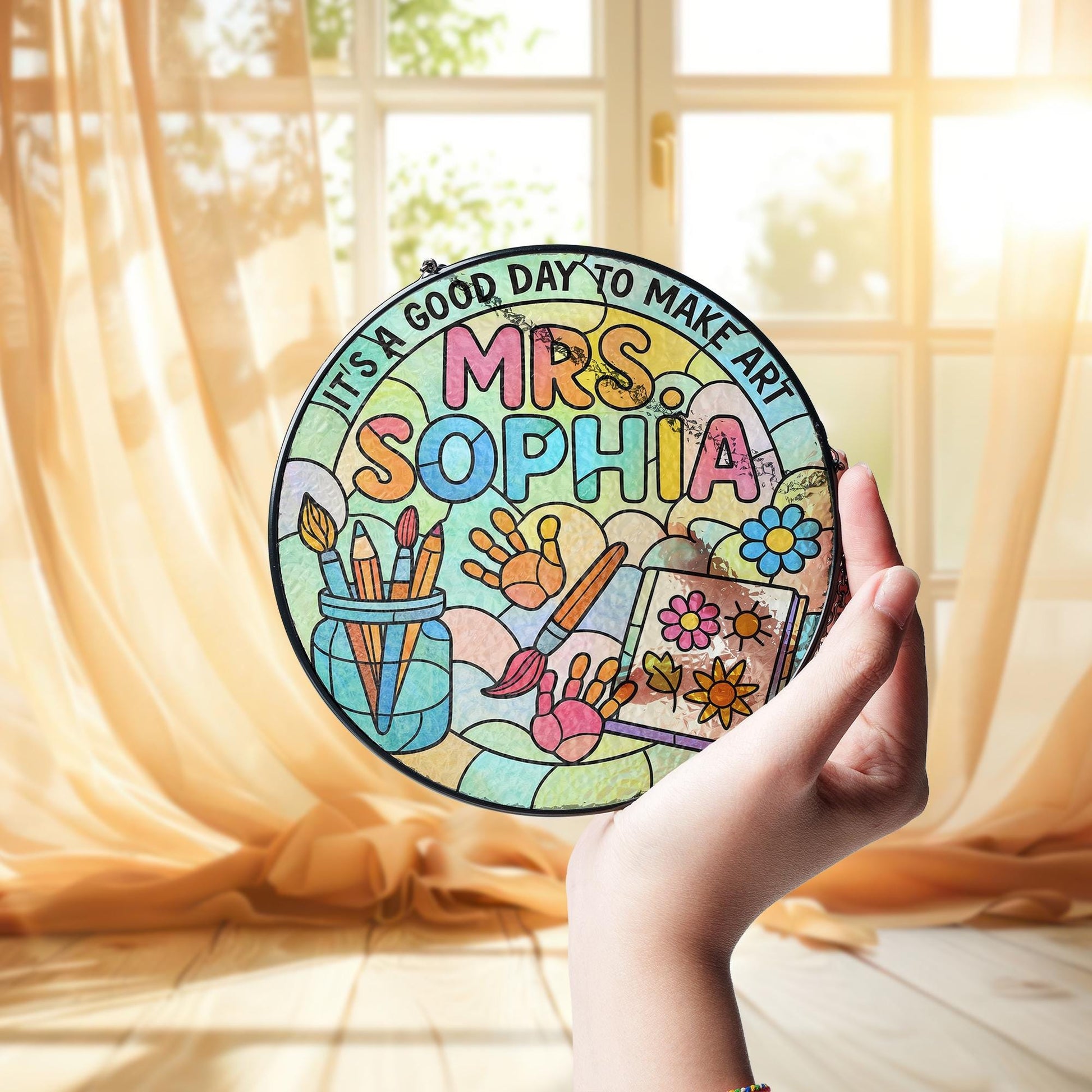 Personalized Art Teacher Glass Suncatcher – Custom Classroom Window Hanging Gift, “It’s a Good Day to Make Art” Sign, Teacher Appreciation