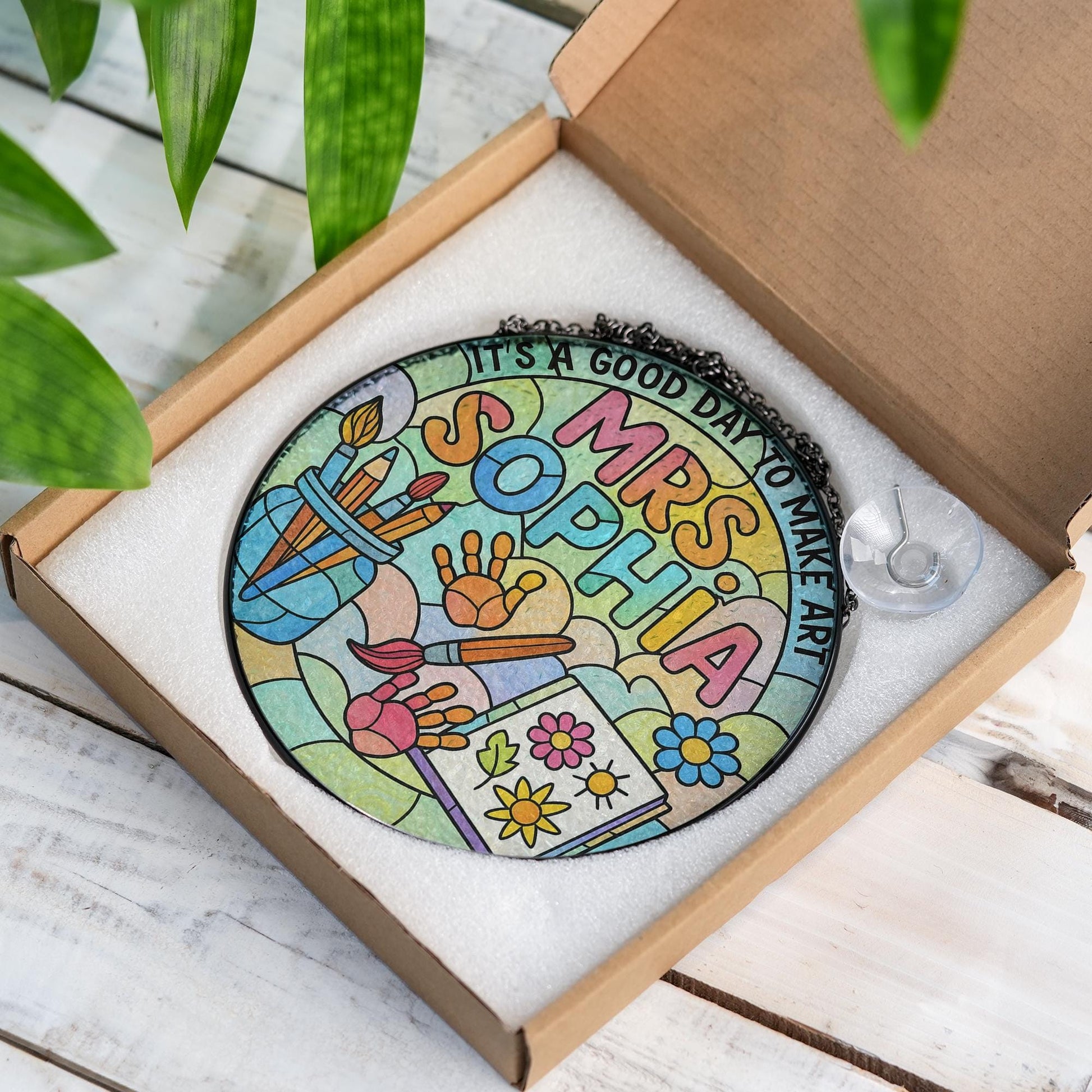 Personalized Art Teacher Glass Suncatcher – Custom Classroom Window Hanging Gift, “It’s a Good Day to Make Art” Sign, Teacher Appreciation