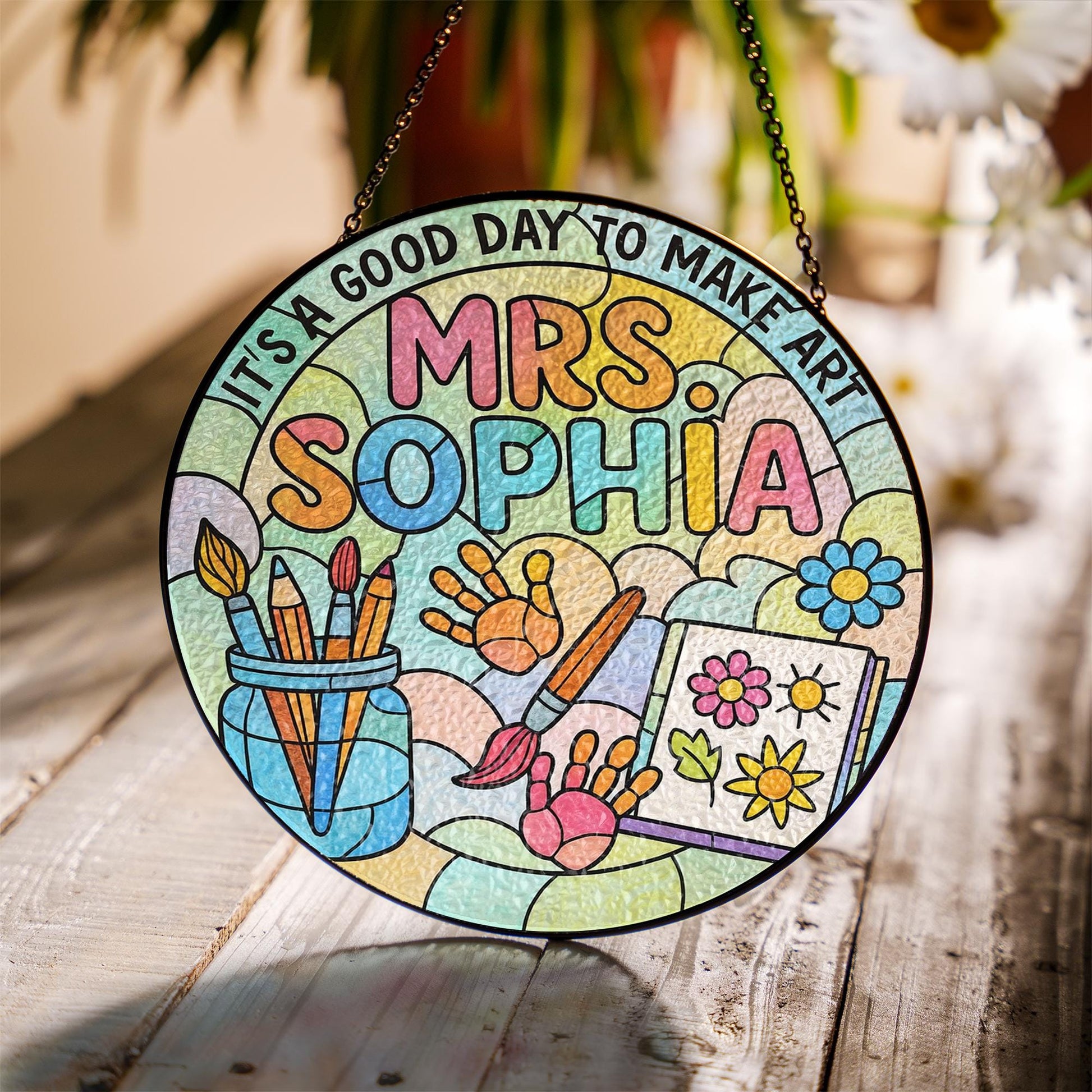 Personalized Art Teacher Glass Suncatcher – Custom Classroom Window Hanging Gift, “It’s a Good Day to Make Art” Sign, Teacher Appreciation