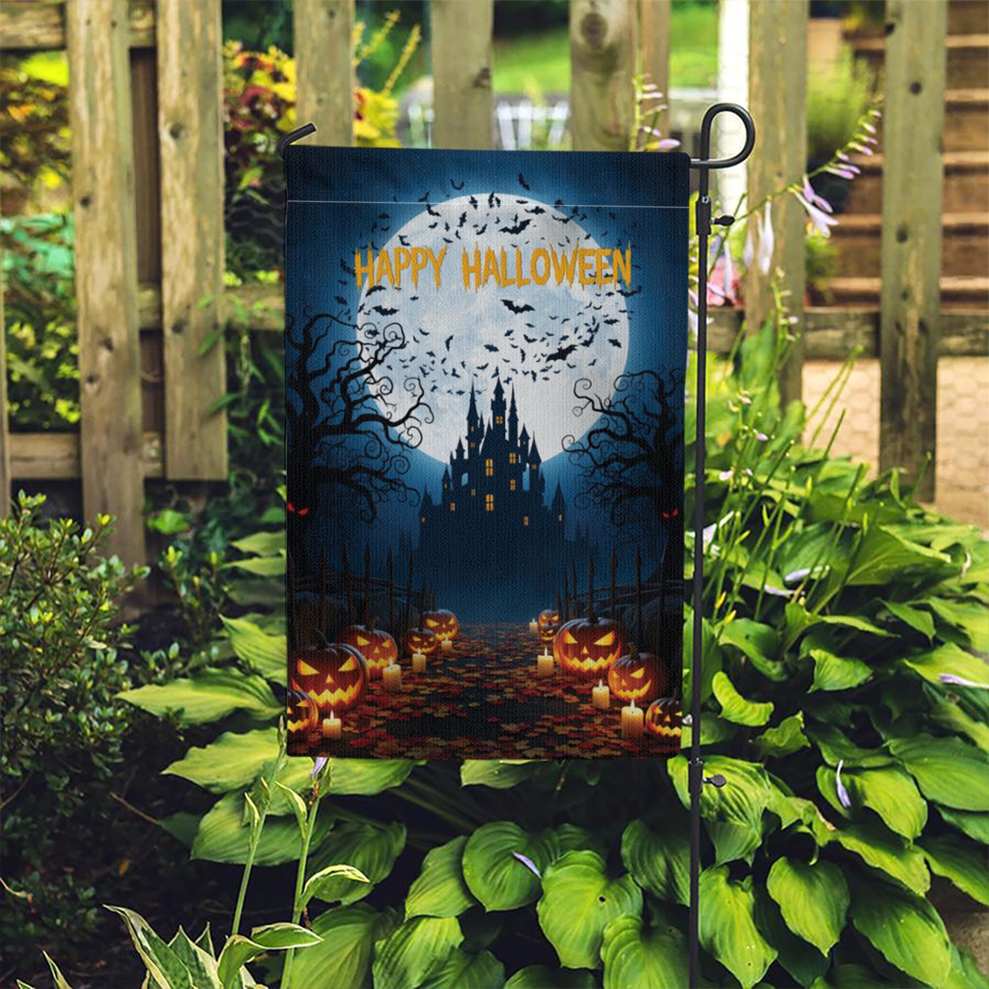 Happy Halloween Garden Flag | Haunted Castle Yard Decor | Spooky Pumpkin Outdoor Sign | Scary Fall Porch Decoration
