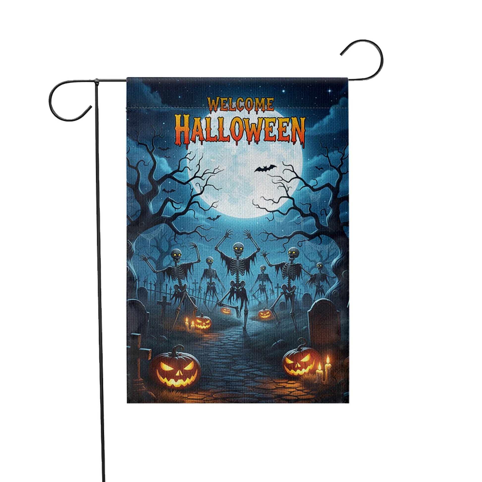 Welcome Halloween Garden Flag | Skeleton Graveyard Yard Decor | Spooky Outdoor Halloween Sign | Scary Fall Porch Flag