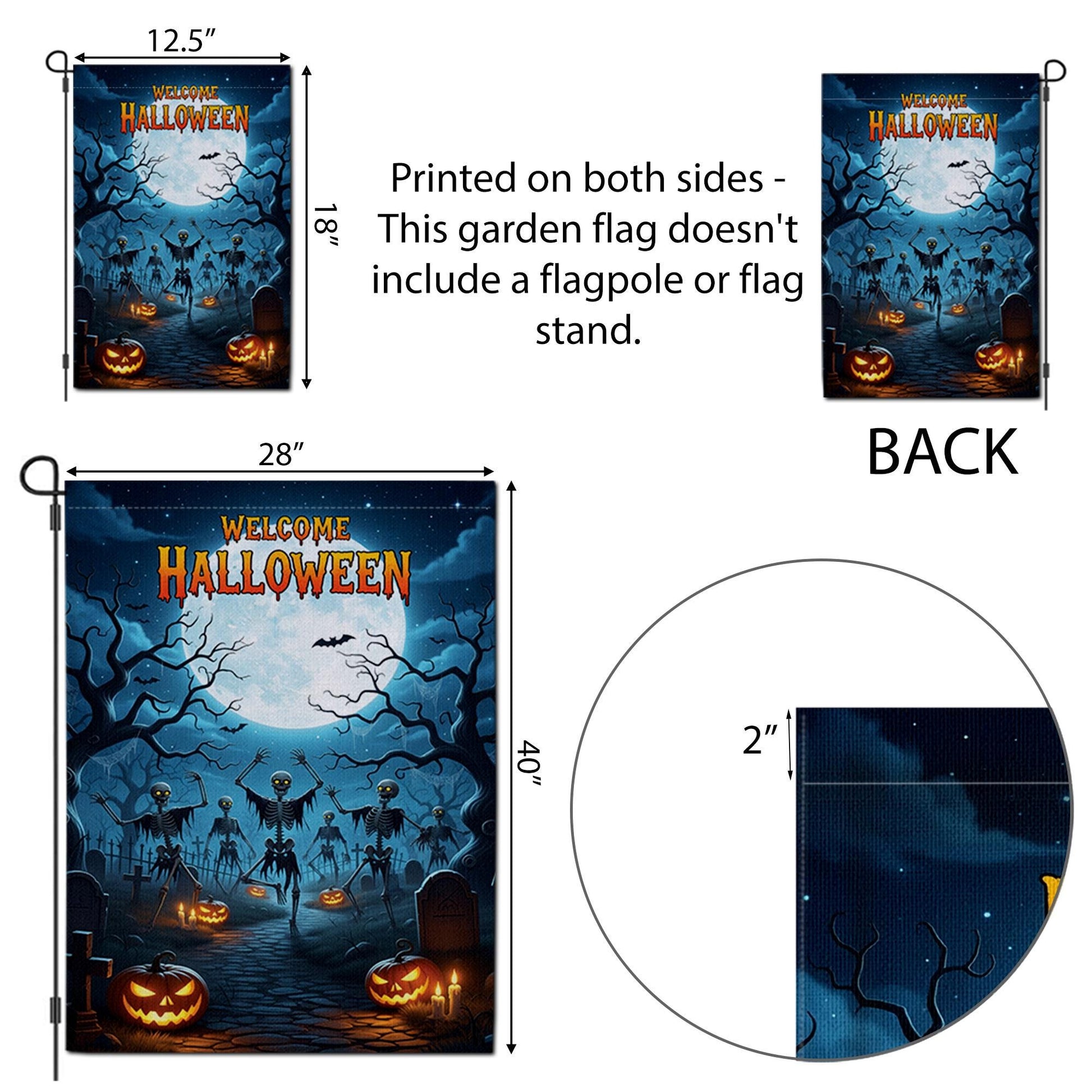 Welcome Halloween Garden Flag | Skeleton Graveyard Yard Decor | Spooky Outdoor Halloween Sign | Scary Fall Porch Flag