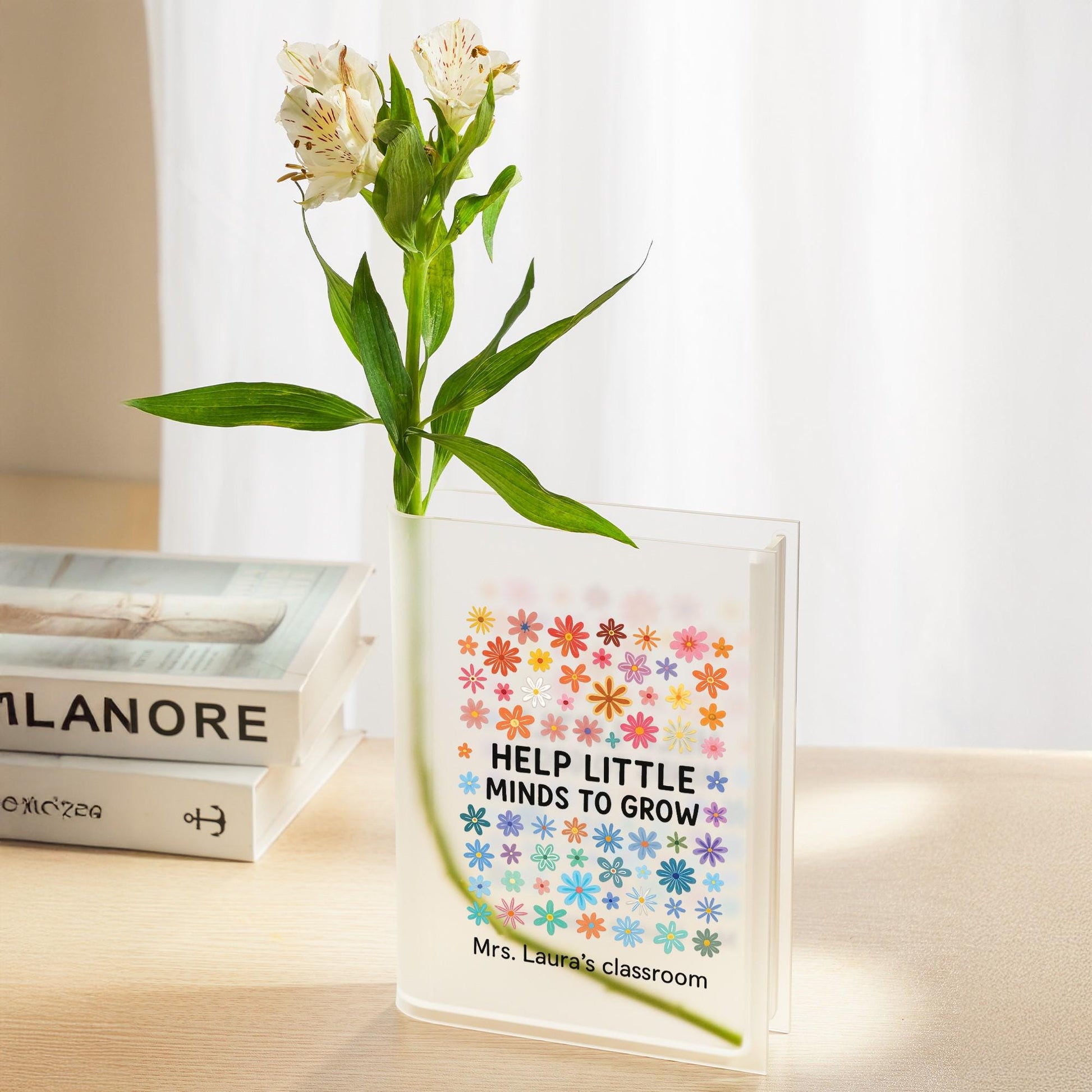 Custom Teacher Appreciation Vase, Teacher Book Vase,  Teacher Desk Decor, Classroom Vase, Personalized Floral Gift for Classroom
