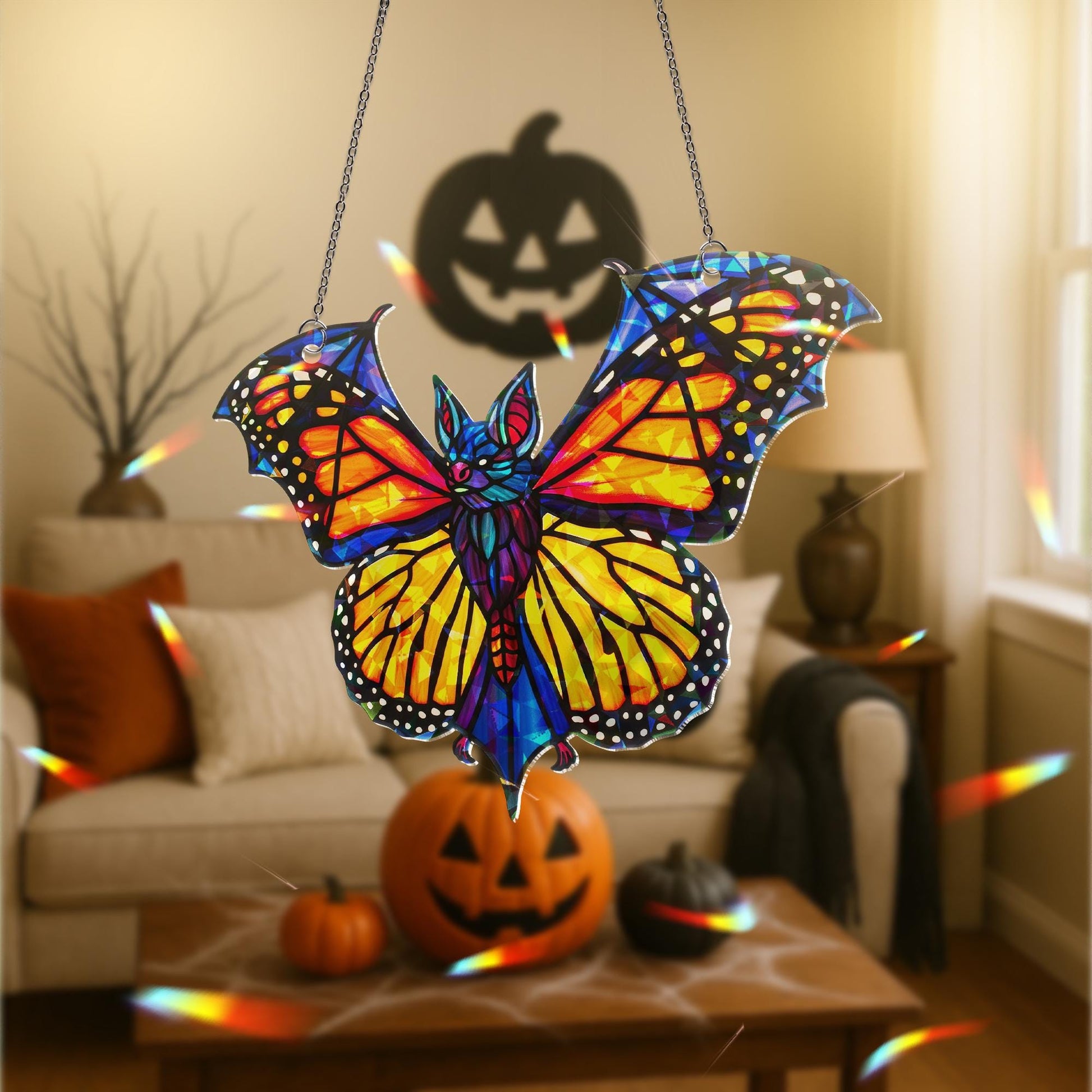 Holographic Bat Butterfly Suncatcher, Gothic Window Decor, Acrylic Rainbow Maker, Halloween Witchy Decor, window decor