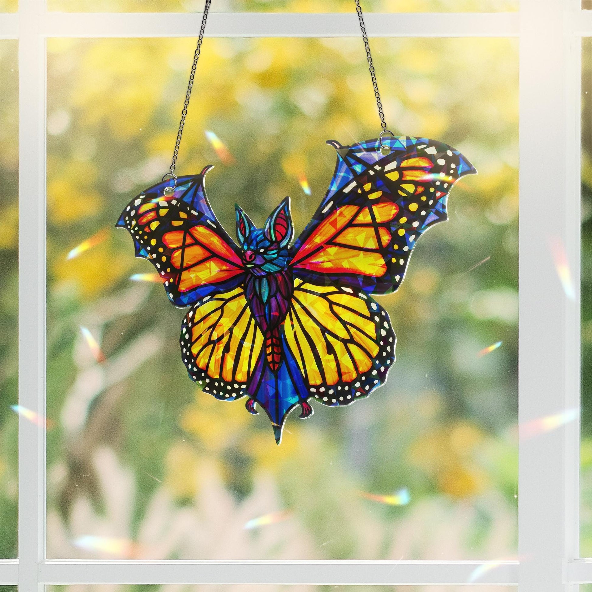 Holographic Bat Butterfly Suncatcher, Gothic Window Decor, Acrylic Rainbow Maker, Halloween Witchy Decor, window decor