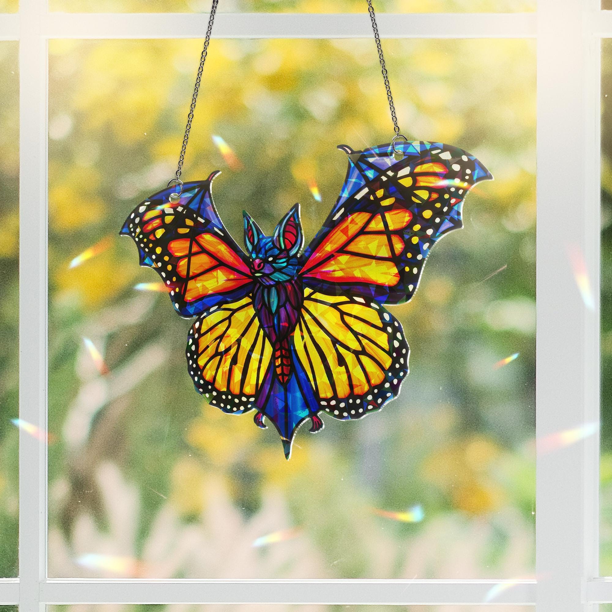 Holographic Bat Butterfly Suncatcher, Gothic Window Decor, Acrylic Rainbow Maker, Halloween Witchy Decor, window decor