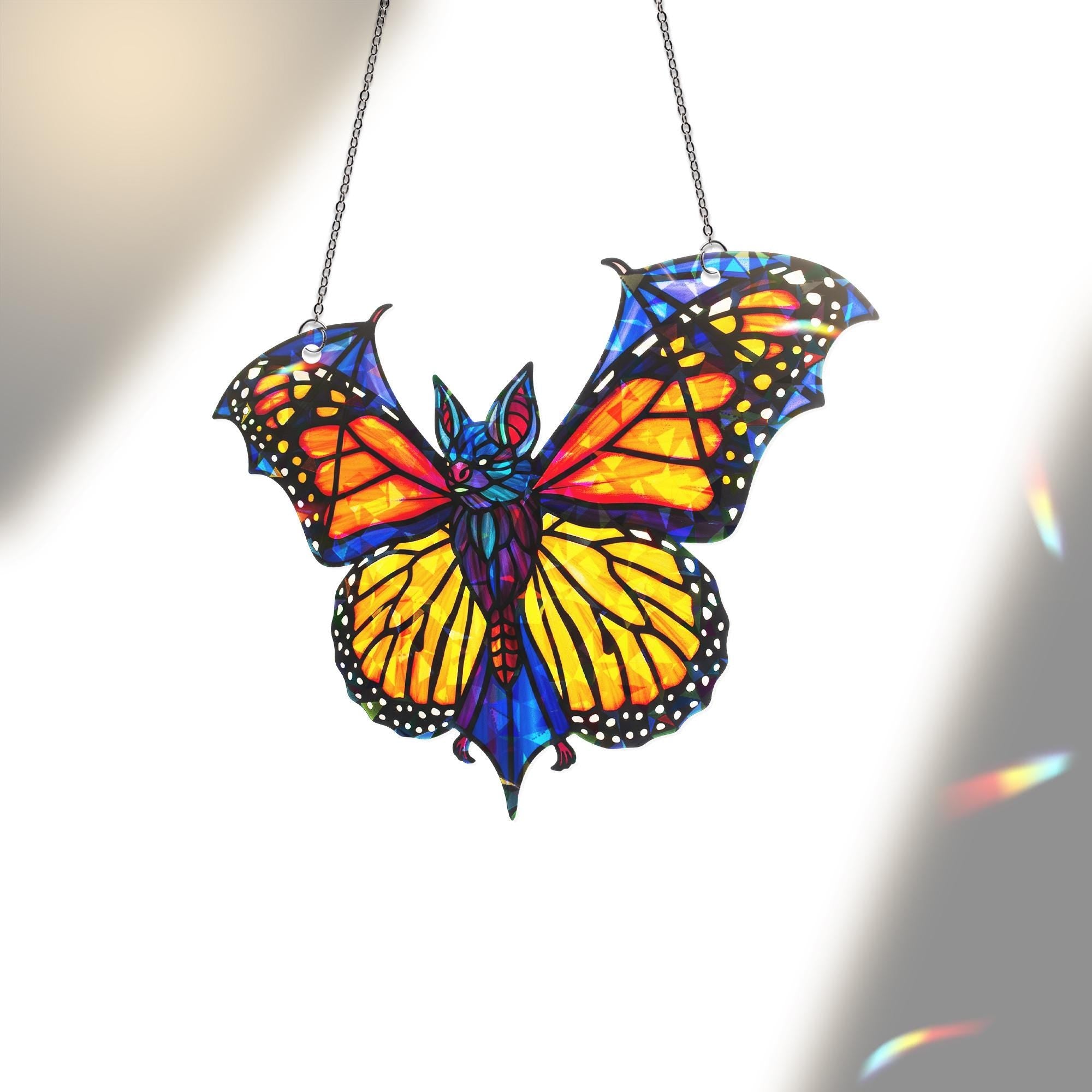 Holographic Bat Butterfly Suncatcher, Gothic Window Decor, Acrylic Rainbow Maker, Halloween Witchy Decor, window decor