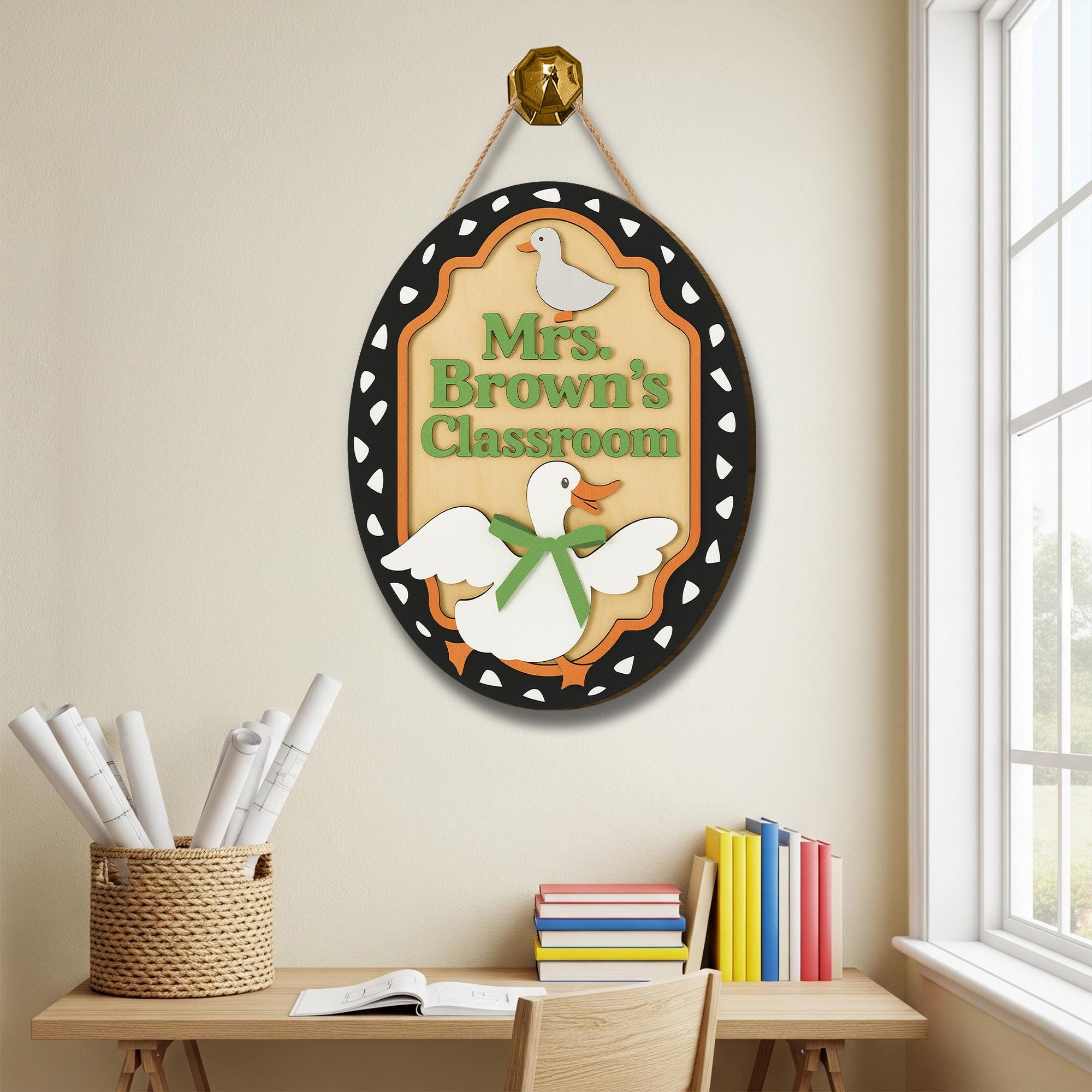 Goose Classroom Door Sign | Oval Goose Theme Teacher Sign | Cute Farmhouse Classroom Decor | Personalized Teacher Gift, Back To School