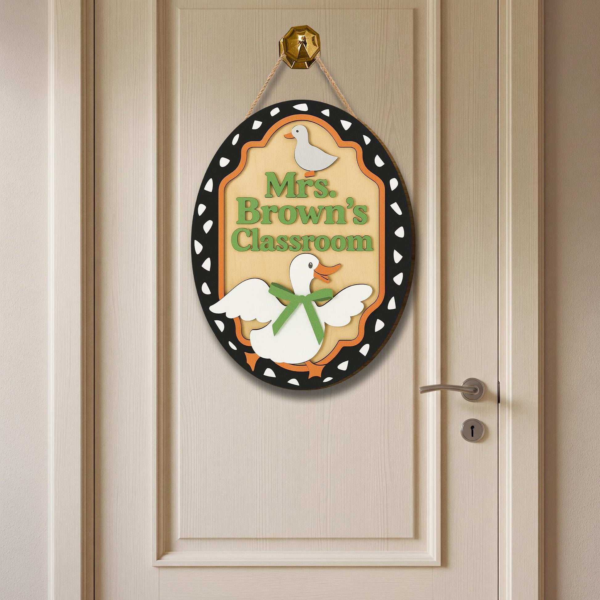Goose Classroom Door Sign | Oval Goose Theme Teacher Sign | Cute Farmhouse Classroom Decor | Personalized Teacher Gift, Back To School