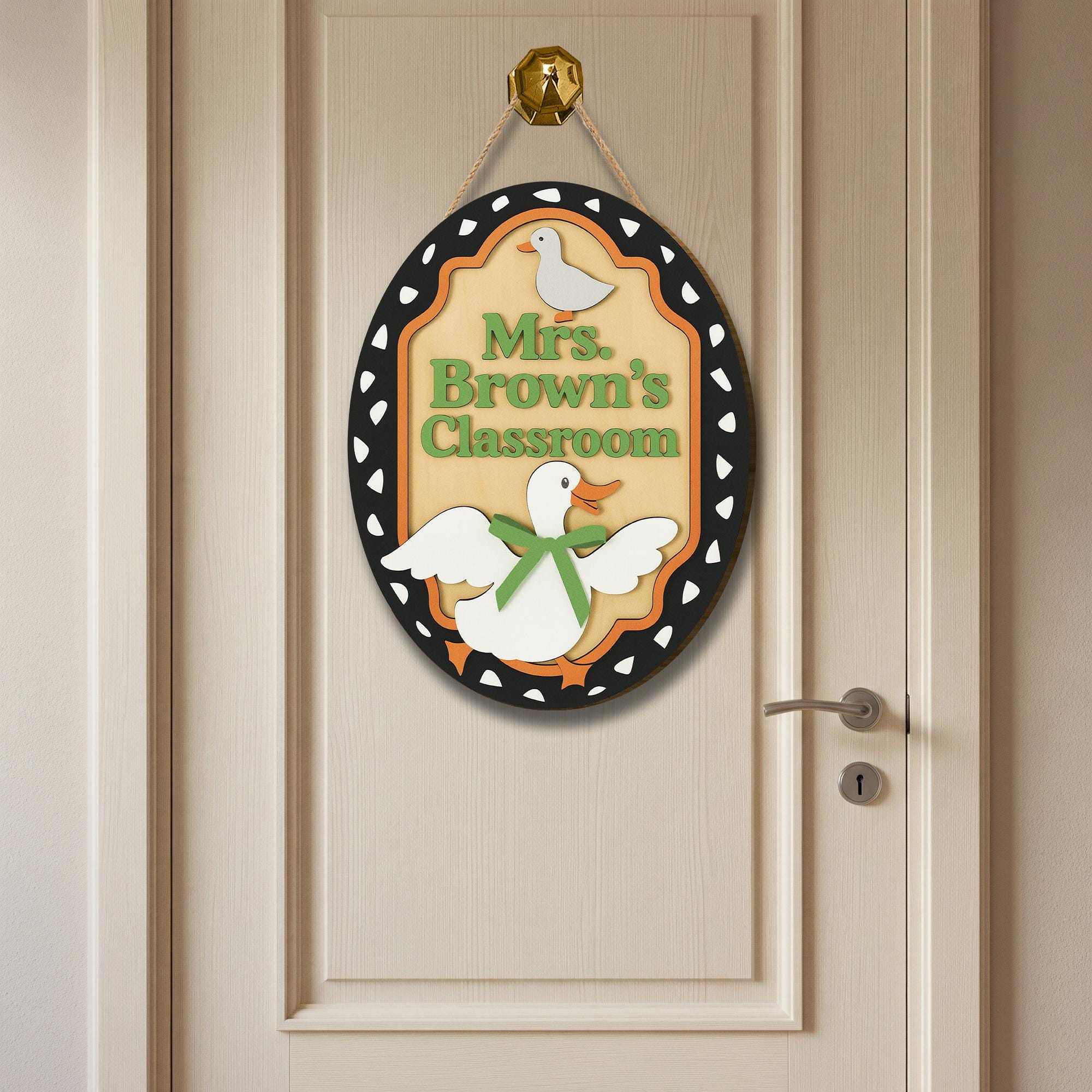 Goose Classroom Door Sign | Oval Goose Theme Teacher Sign | Cute Farmhouse Classroom Decor | Personalized Teacher Gift, Back To School