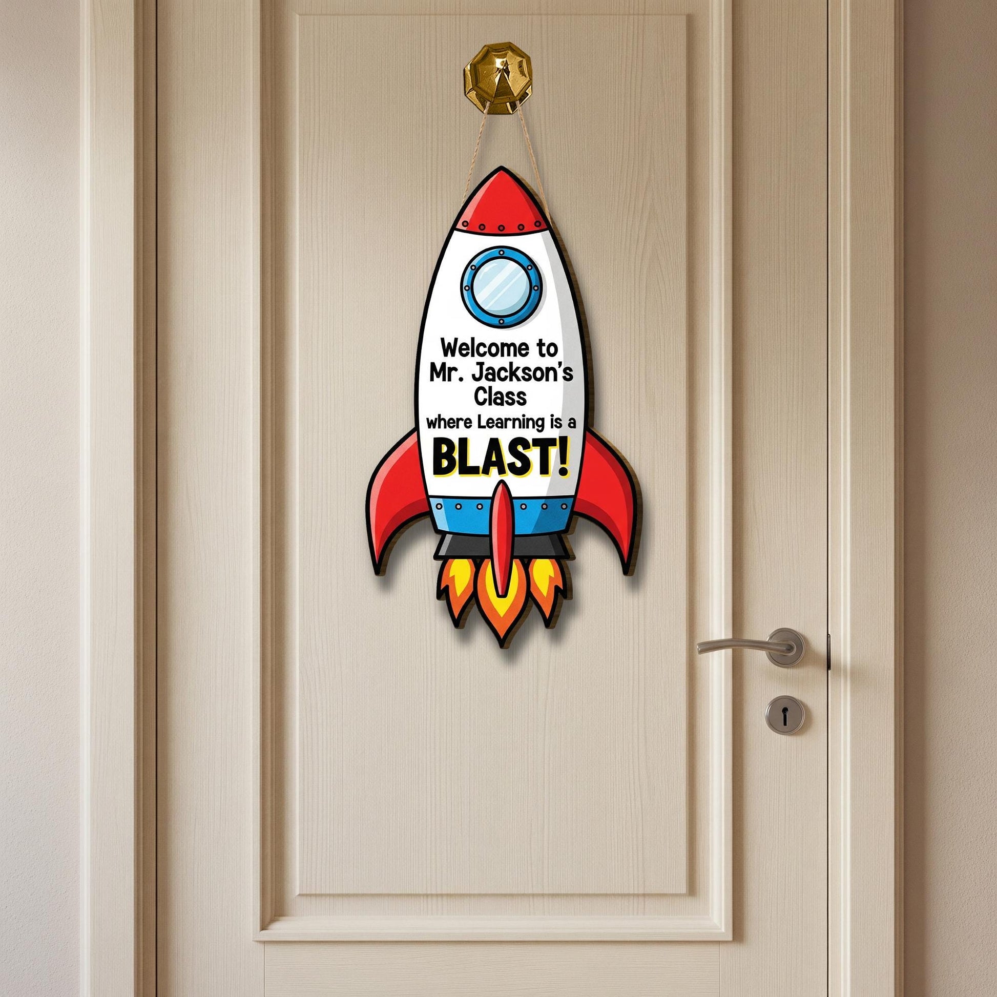 Rocket Classroom Door Sign | Teacher's Class Decor | Space Theme Teacher Welcome Sign | Learning is a Blast Back to School Gift, Space Sign