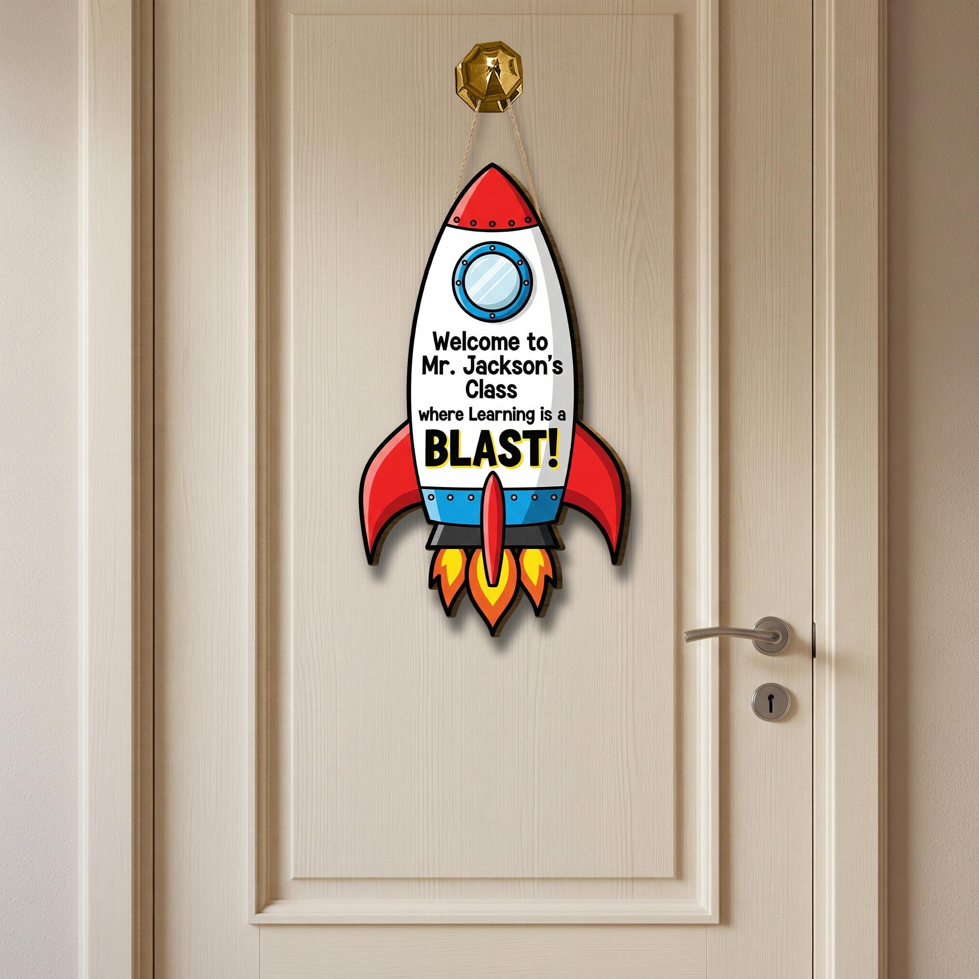 Rocket Classroom Door Sign | Teacher's Class Decor | Space Theme Teacher Welcome Sign | Learning is a Blast Back to School Gift, Space Sign