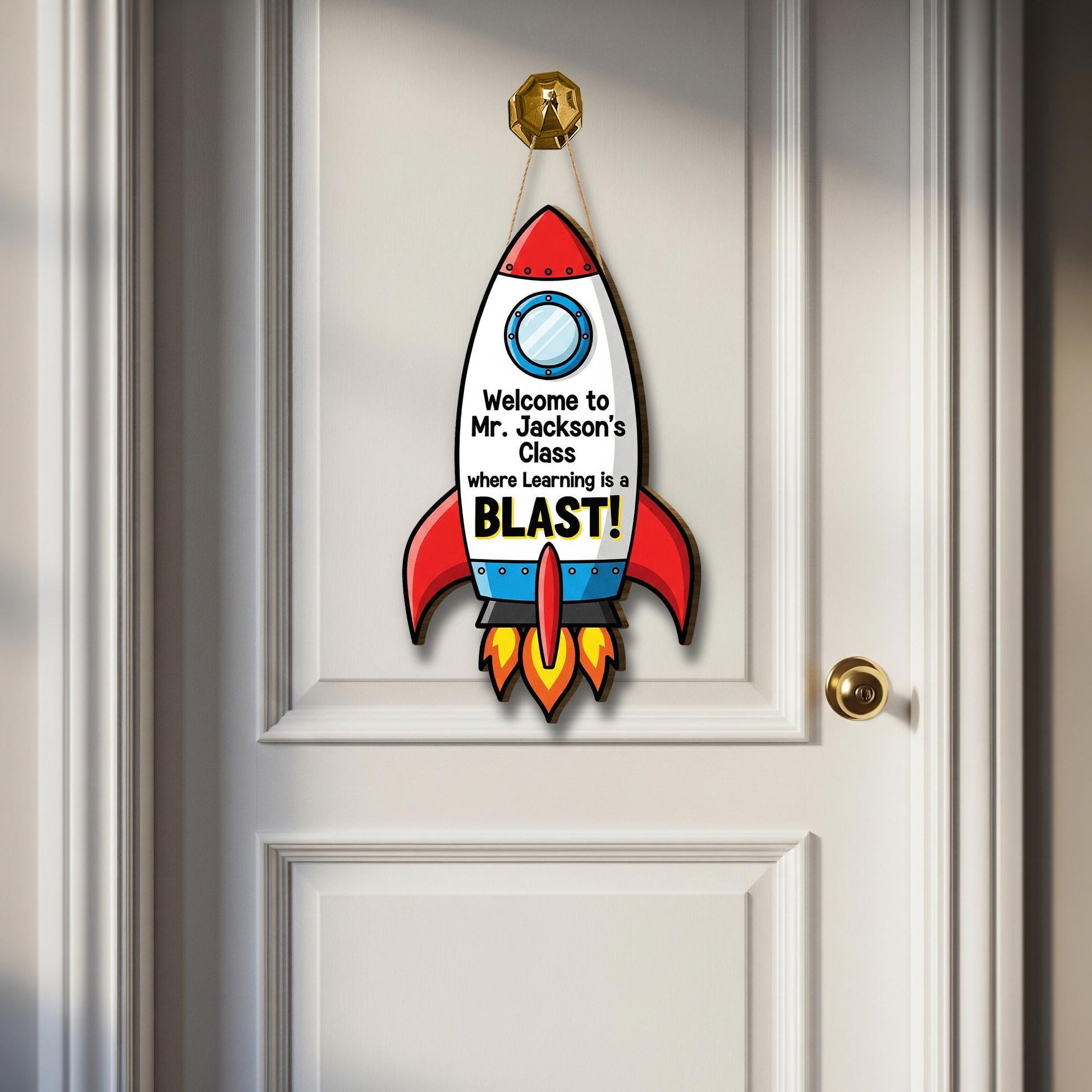 Rocket Classroom Door Sign | Teacher's Class Decor | Space Theme Teacher Welcome Sign | Learning is a Blast Back to School Gift, Space Sign
